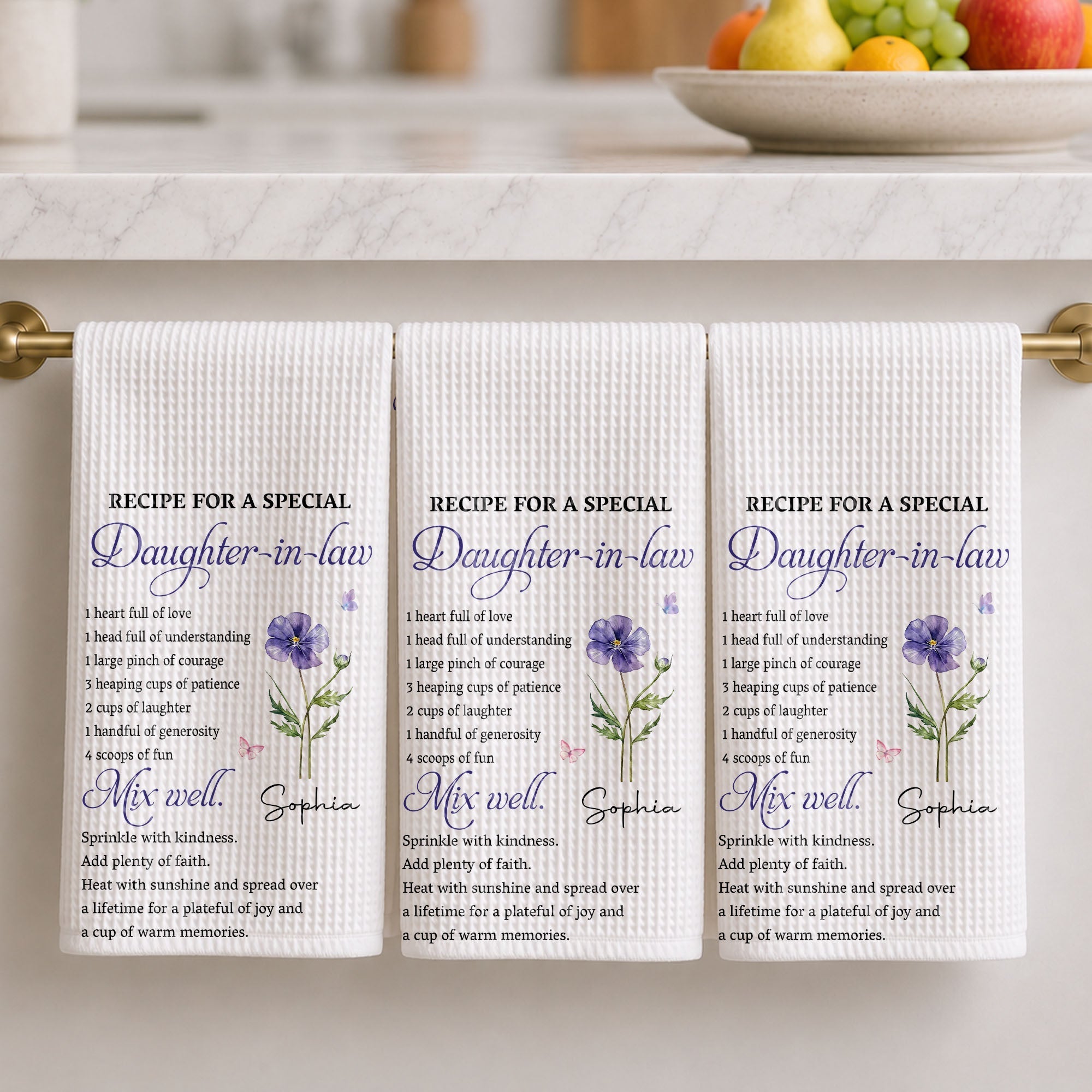 Personalized Kitchen Towel Custom Birth Month Flower Gift for Daughter-in-Law