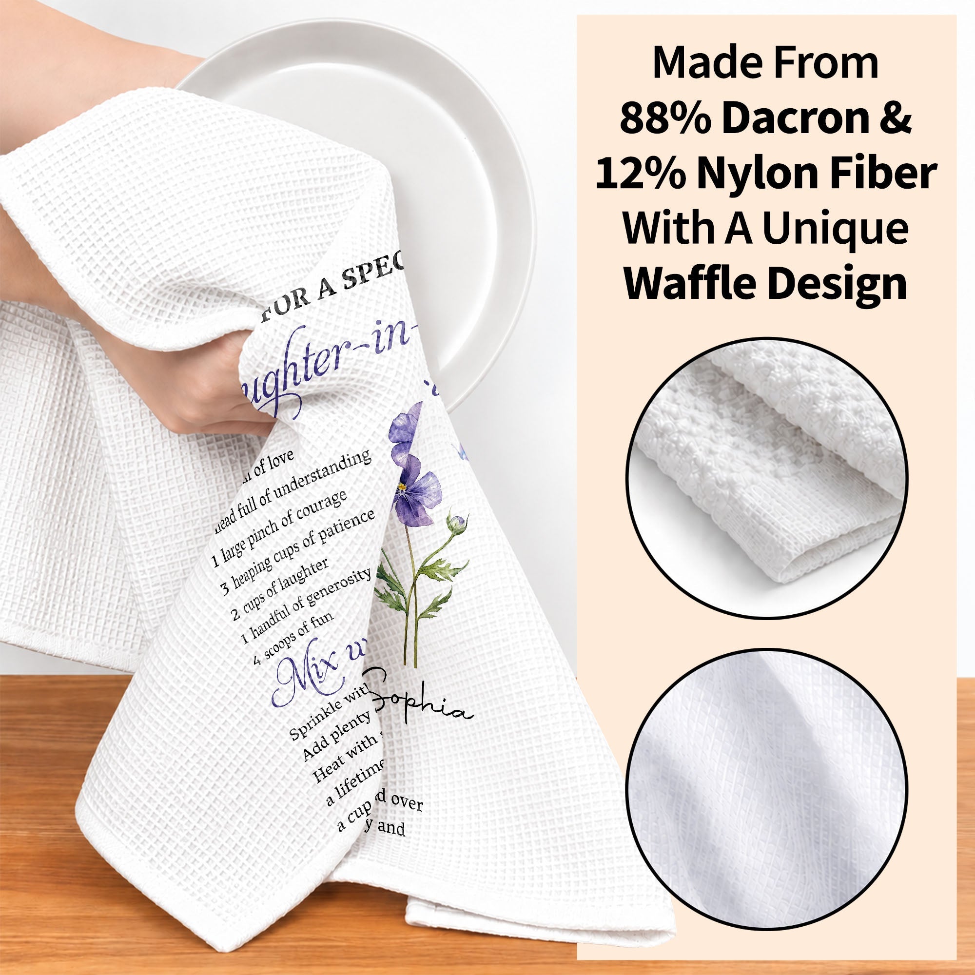 Personalized Kitchen Towel Custom Birth Month Flower Gift for Daughter-in-Law