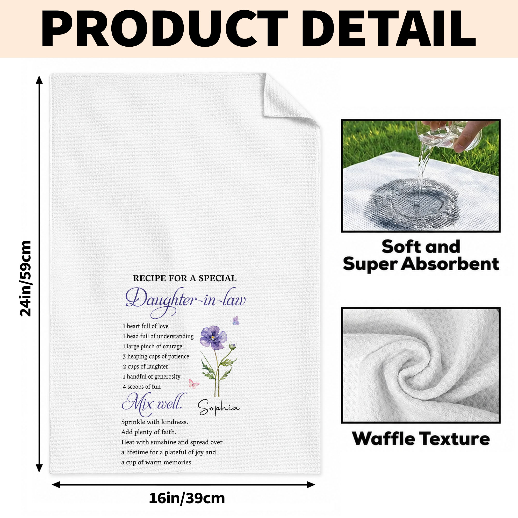 Personalized Kitchen Towel Custom Birth Month Flower Gift for Daughter-in-Law