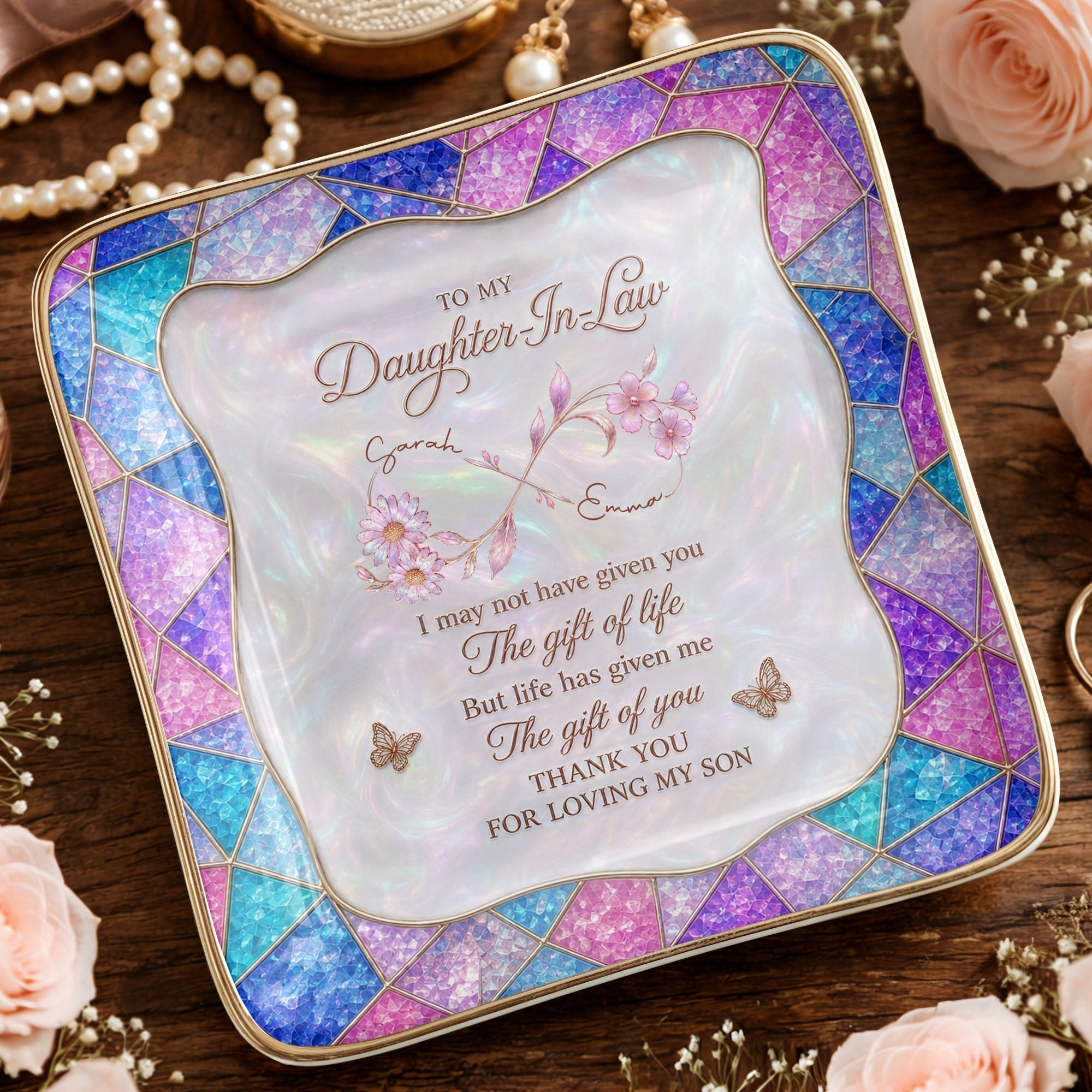 Personalized Jewelry Dish Custom Flowers Gift for Daughter-in-Law