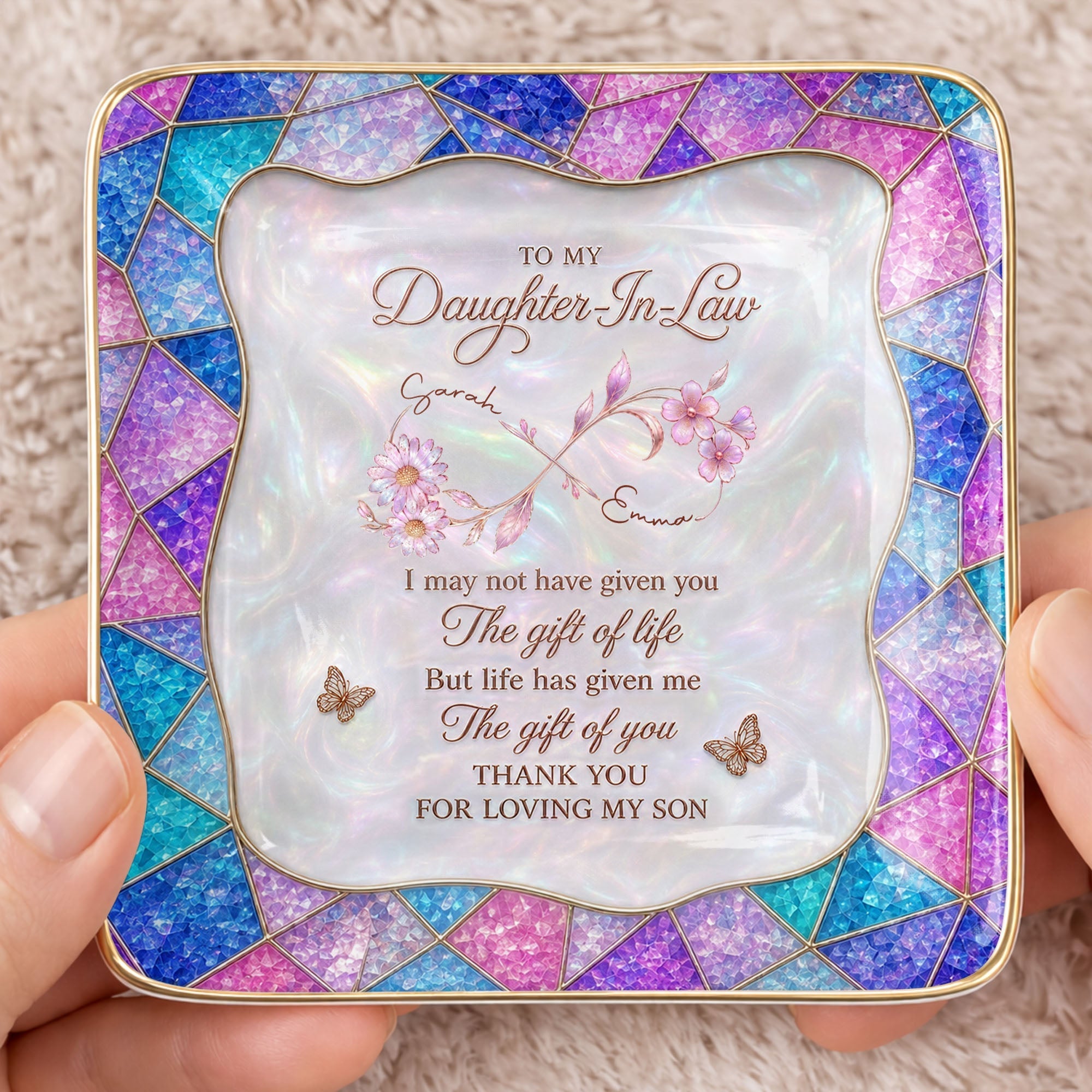 Personalized Jewelry Dish Custom Flowers Gift for Daughter-in-Law