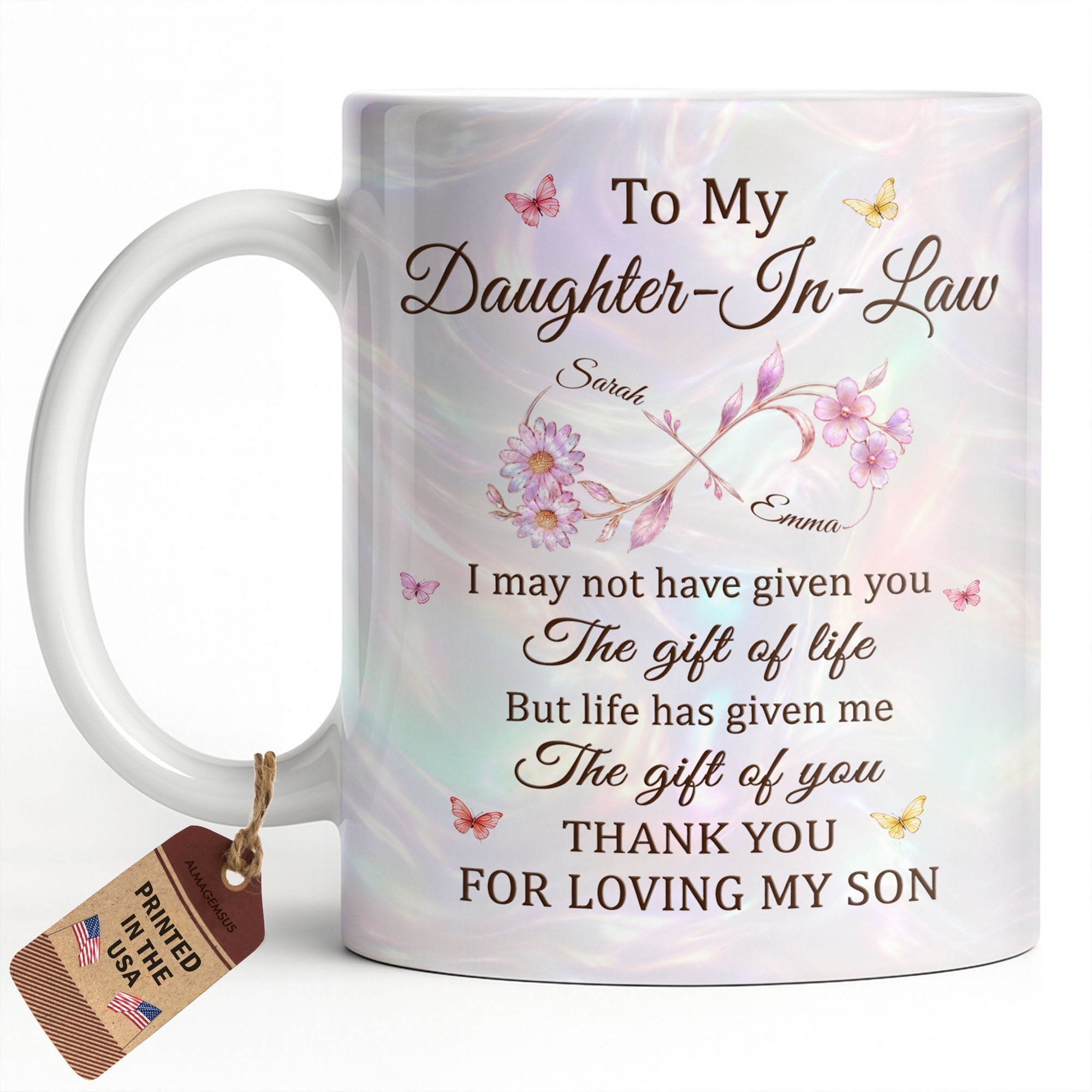 Personalized Infinity Flower Coffee Mug Custom Gift for Daughter-In-Law