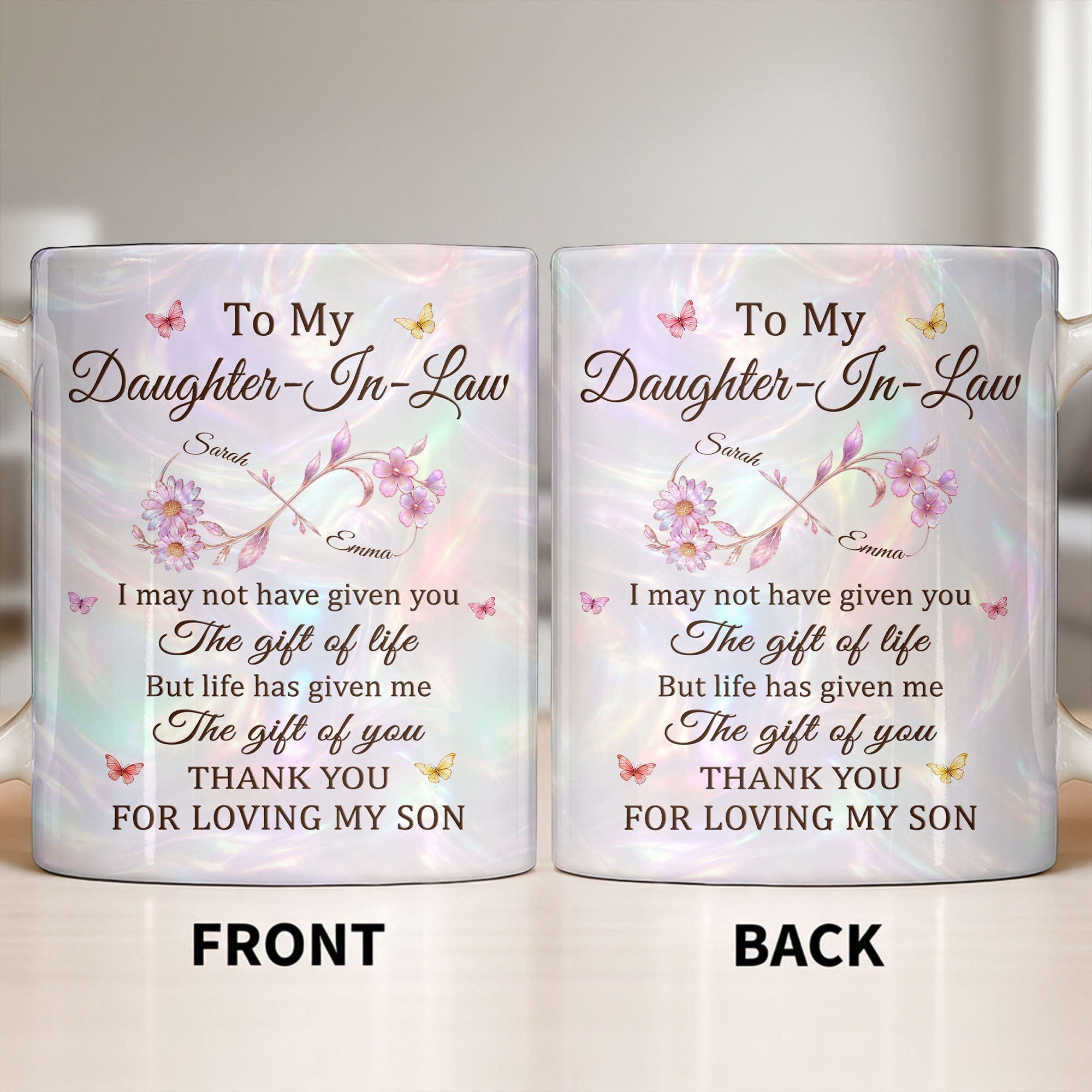 Personalized Infinity Flower Coffee Mug Custom Gift for Daughter-In-Law