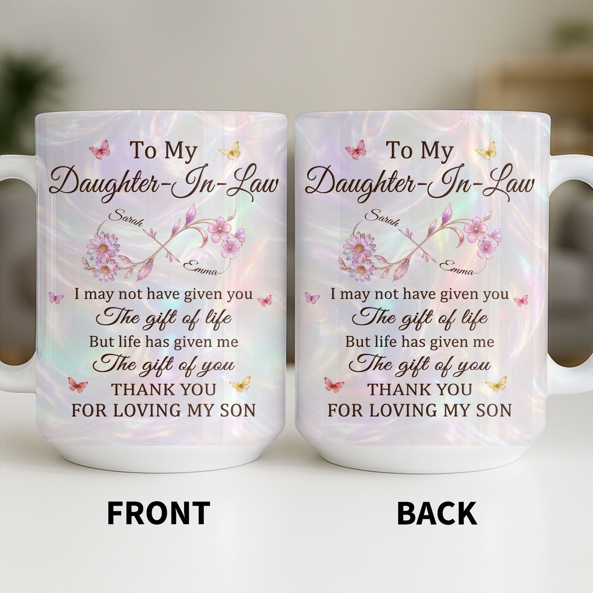 Personalized Infinity Flower Coffee Mug Custom Gift for Daughter-In-Law