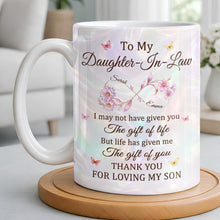 Load image into Gallery viewer, Personalized Infinity Flower Coffee Mug Custom Gift for Daughter-In-Law
