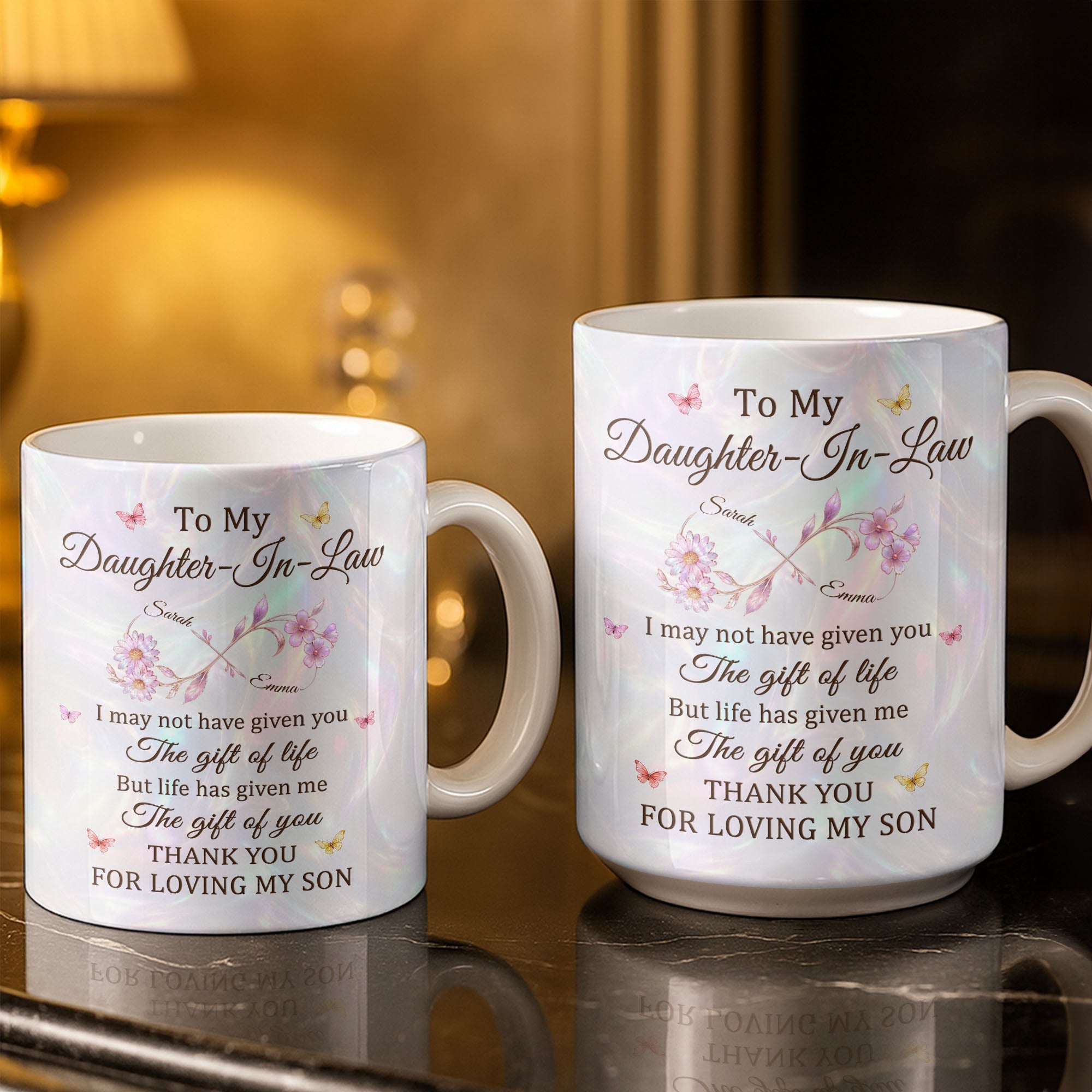 Personalized Infinity Flower Coffee Mug Custom Gift for Daughter-In-Law
