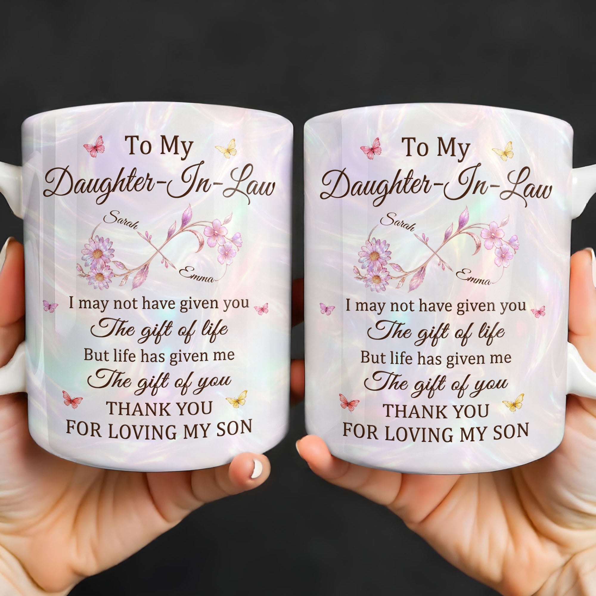 Personalized Infinity Flower Coffee Mug Custom Gift for Daughter-In-Law