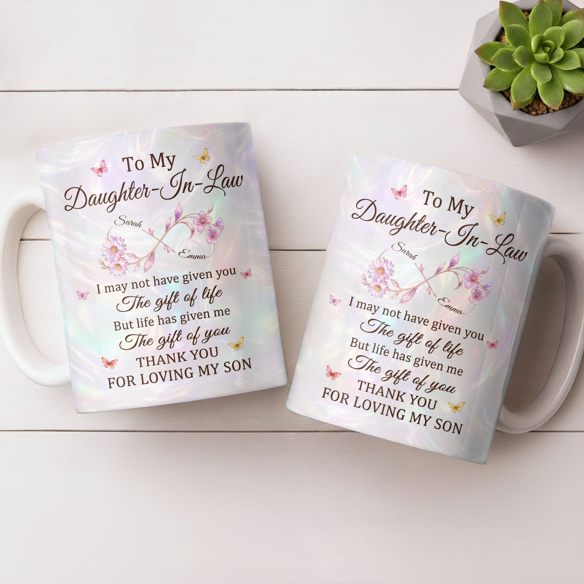 Personalized Infinity Flower Coffee Mug Custom Gift for Daughter-In-Law