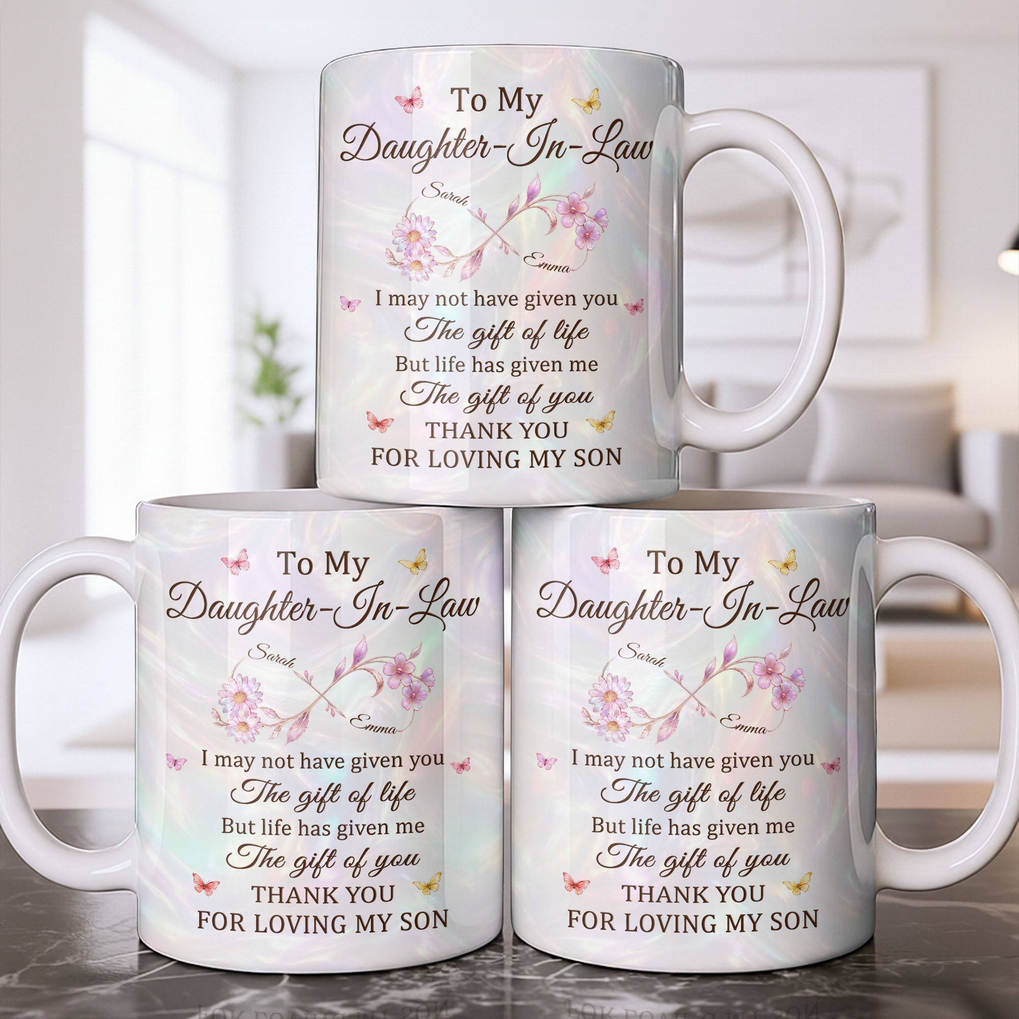 Personalized Infinity Flower Coffee Mug Custom Gift for Daughter-In-Law