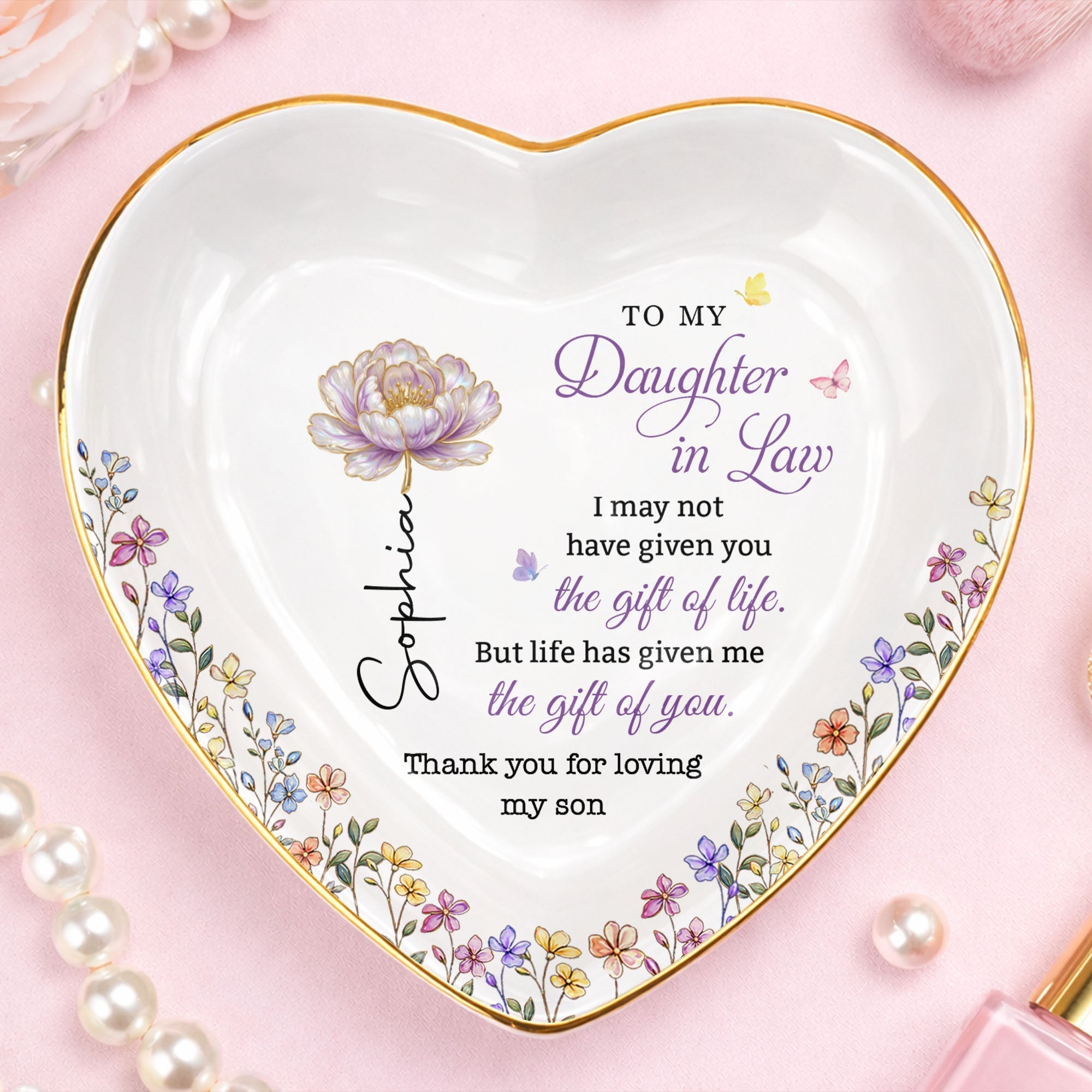 Personalized Heart Jewelry Dish Custom Name Gift for Daughter-in-Law