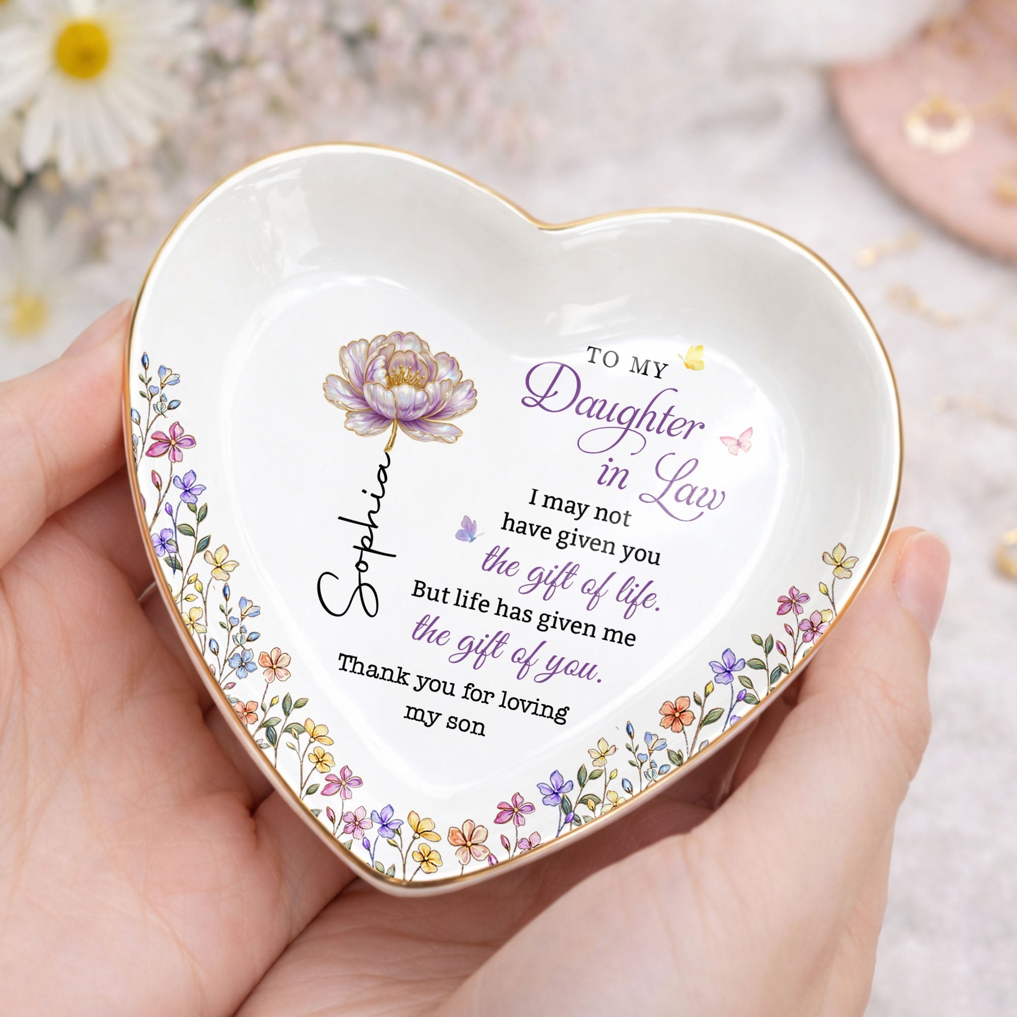 Personalized Heart Jewelry Dish Custom Name Gift for Daughter-in-Law