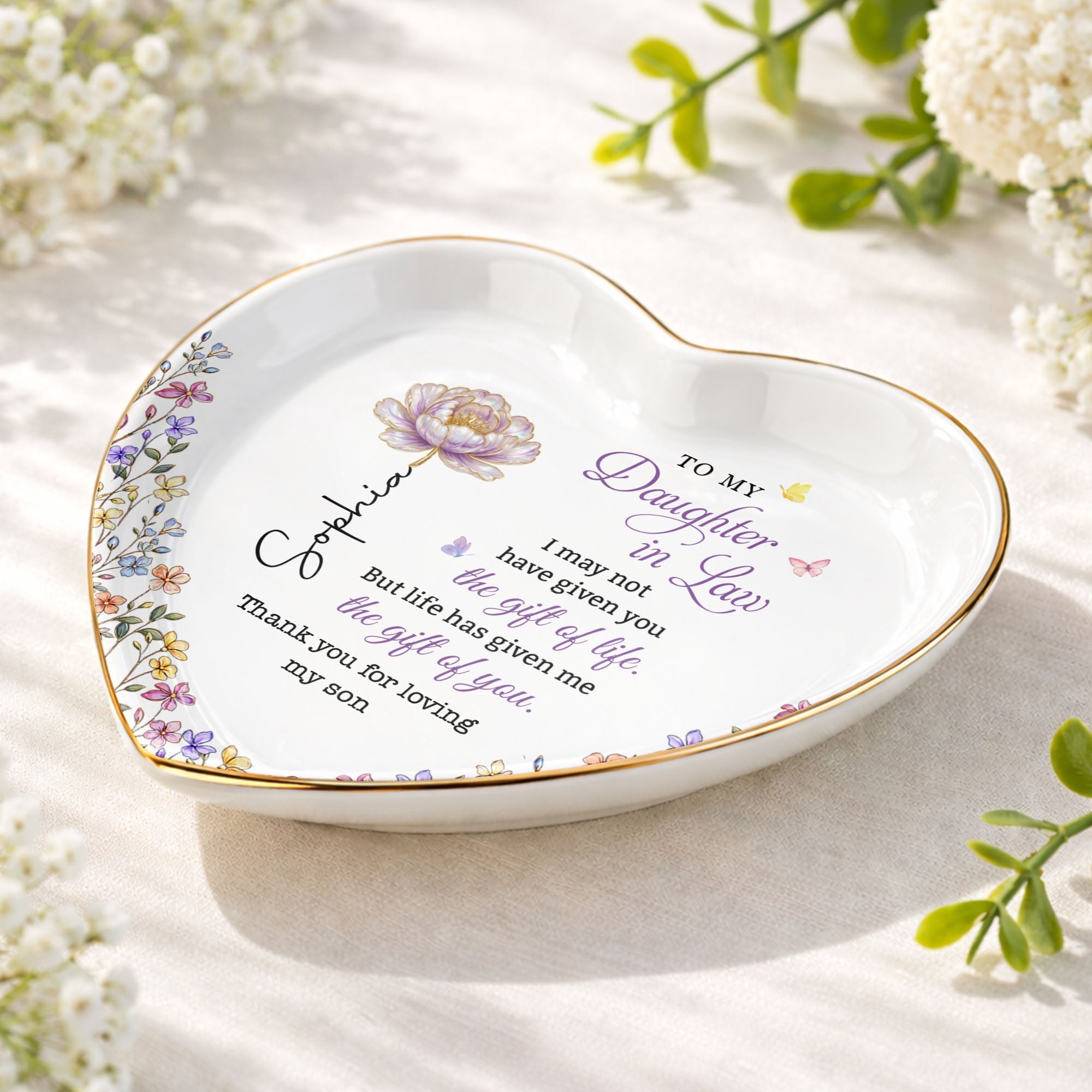 Personalized Heart Jewelry Dish Custom Name Gift for Daughter-in-Law