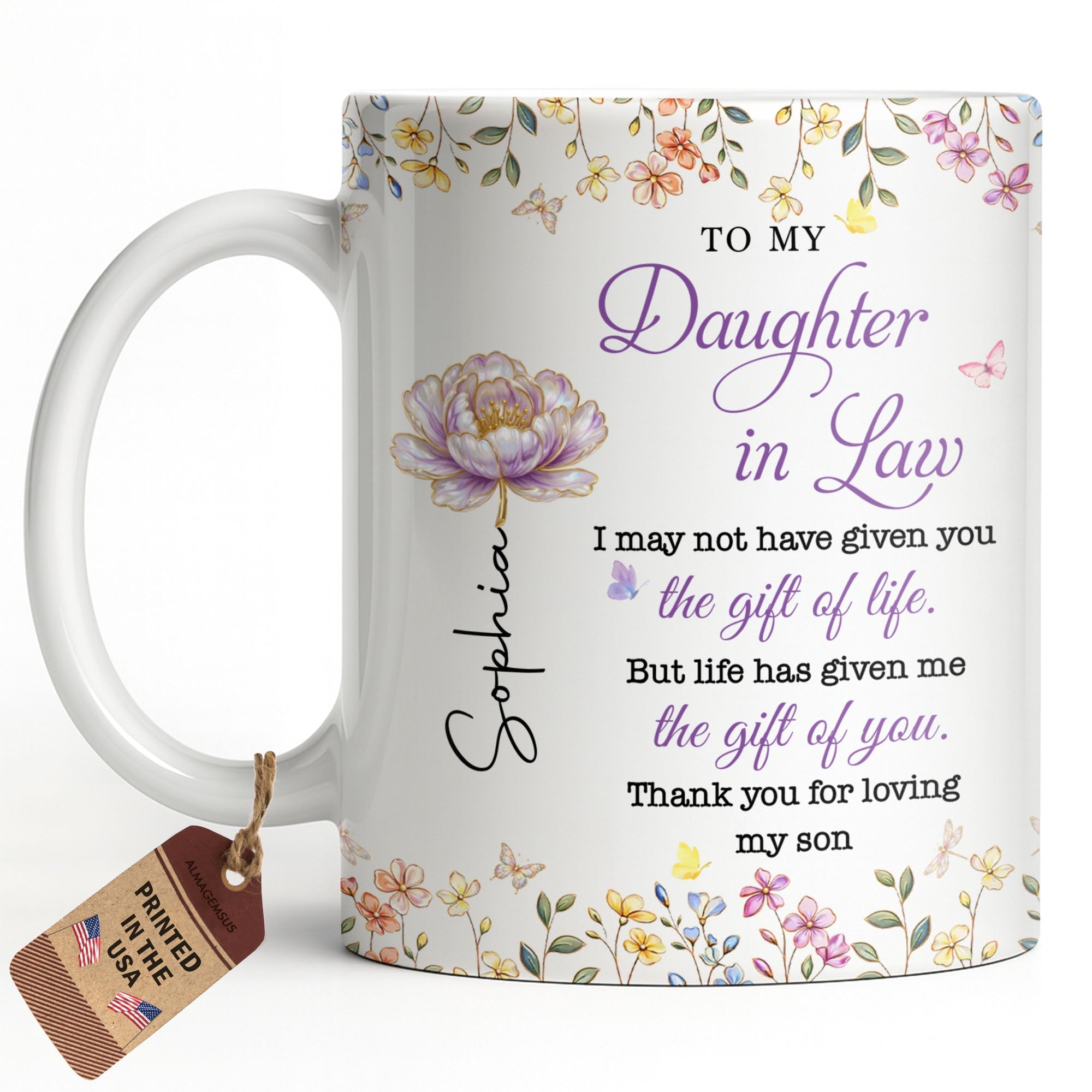 Personalized Coffee Mug Custom Floral Gift for Daughter-in-Law