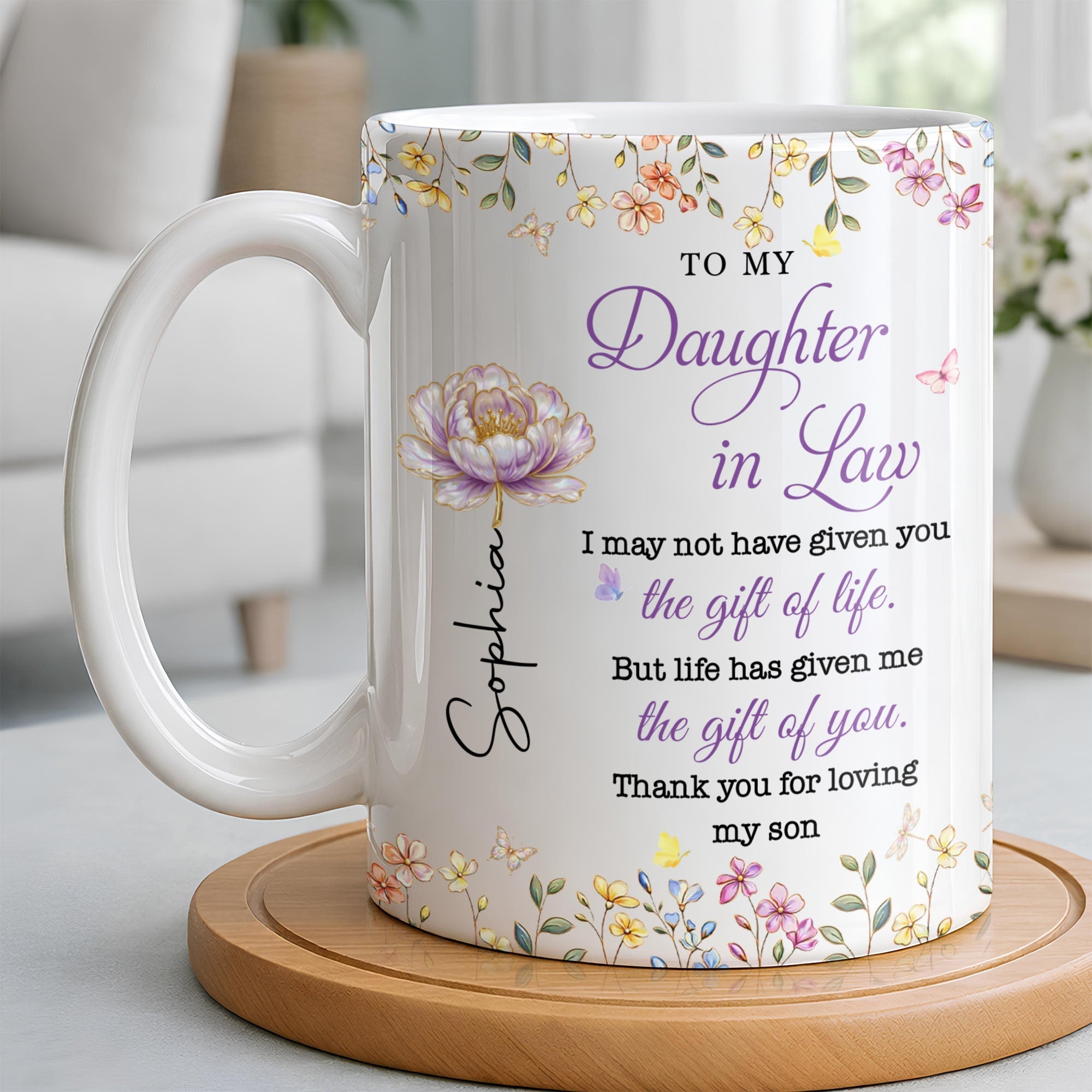 Personalized Coffee Mug Custom Floral Gift for Daughter-in-Law