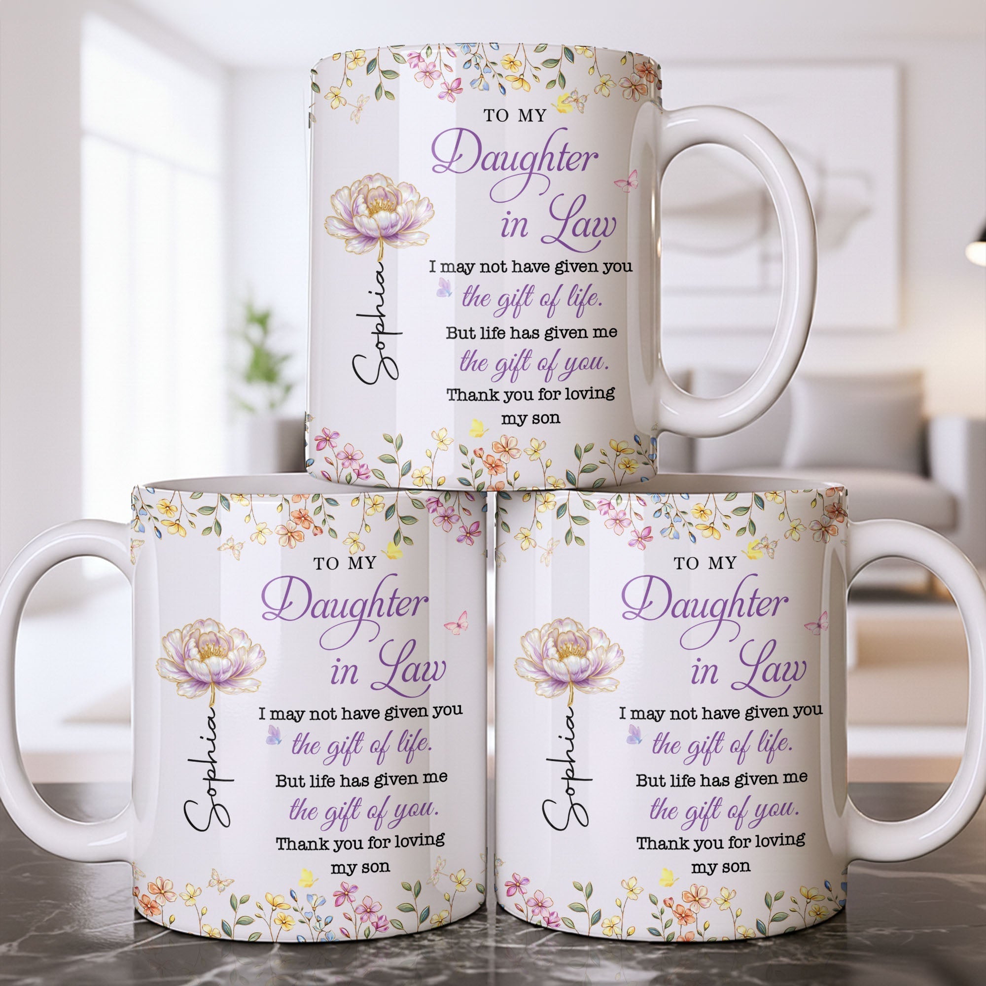 Personalized Coffee Mug Custom Floral Gift for Daughter-in-Law