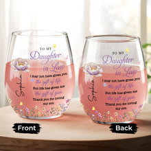 Load image into Gallery viewer, Personalized Stemless Wine Glass Custom Birth Month Flowers Gift for Daughter-in-Law
