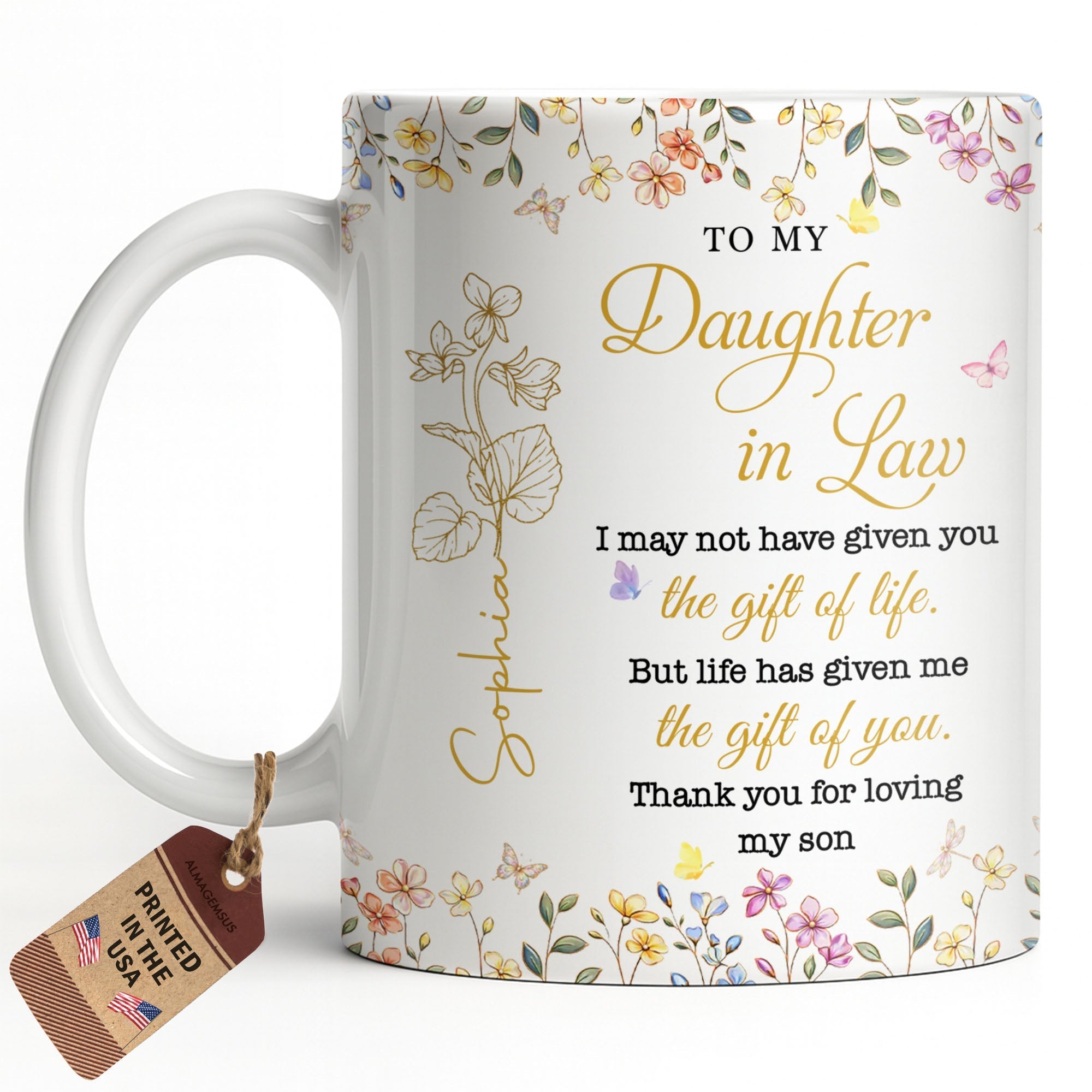 Personalized Floral Coffee Mug Custom Gift for Daughter-in-Law