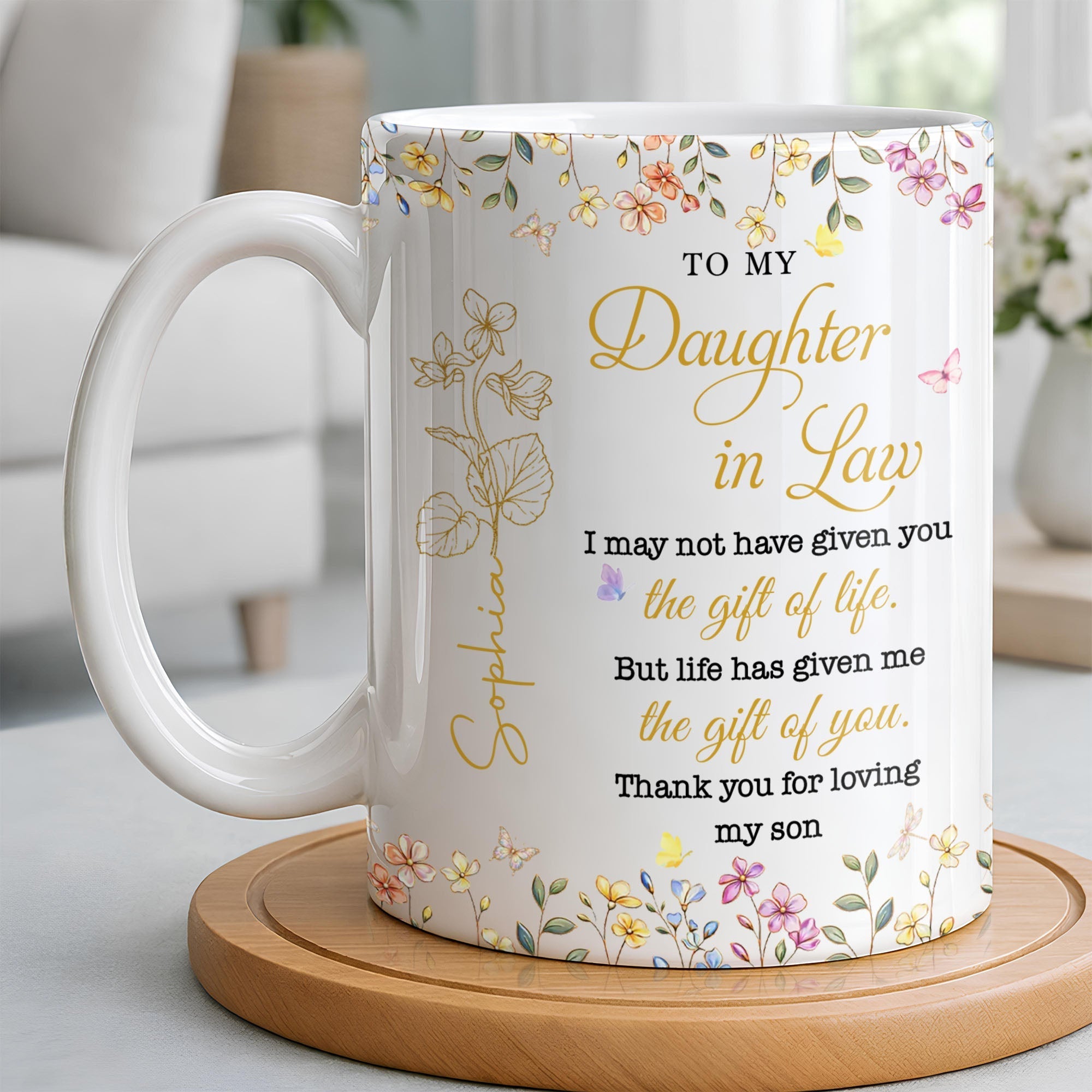 Personalized Floral Coffee Mug Custom Gift for Daughter-in-Law