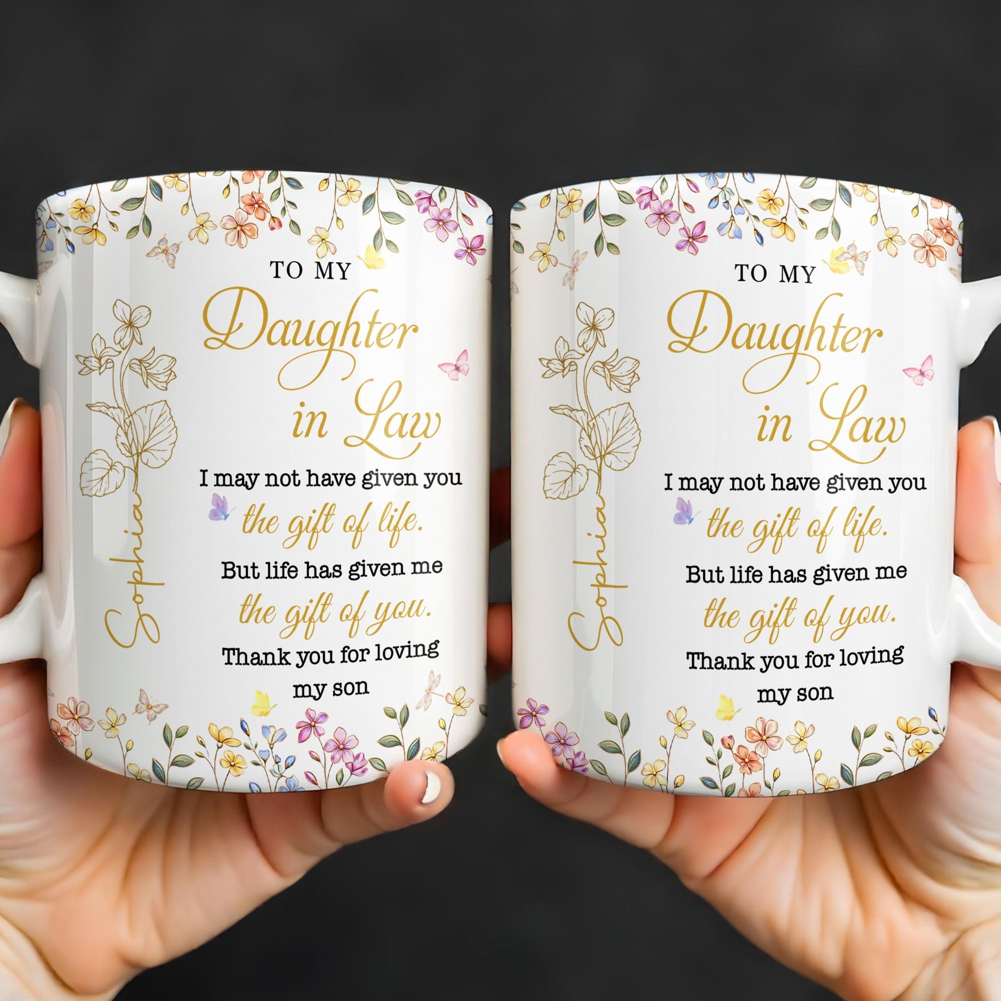 Personalized Floral Coffee Mug Custom Gift for Daughter-in-Law