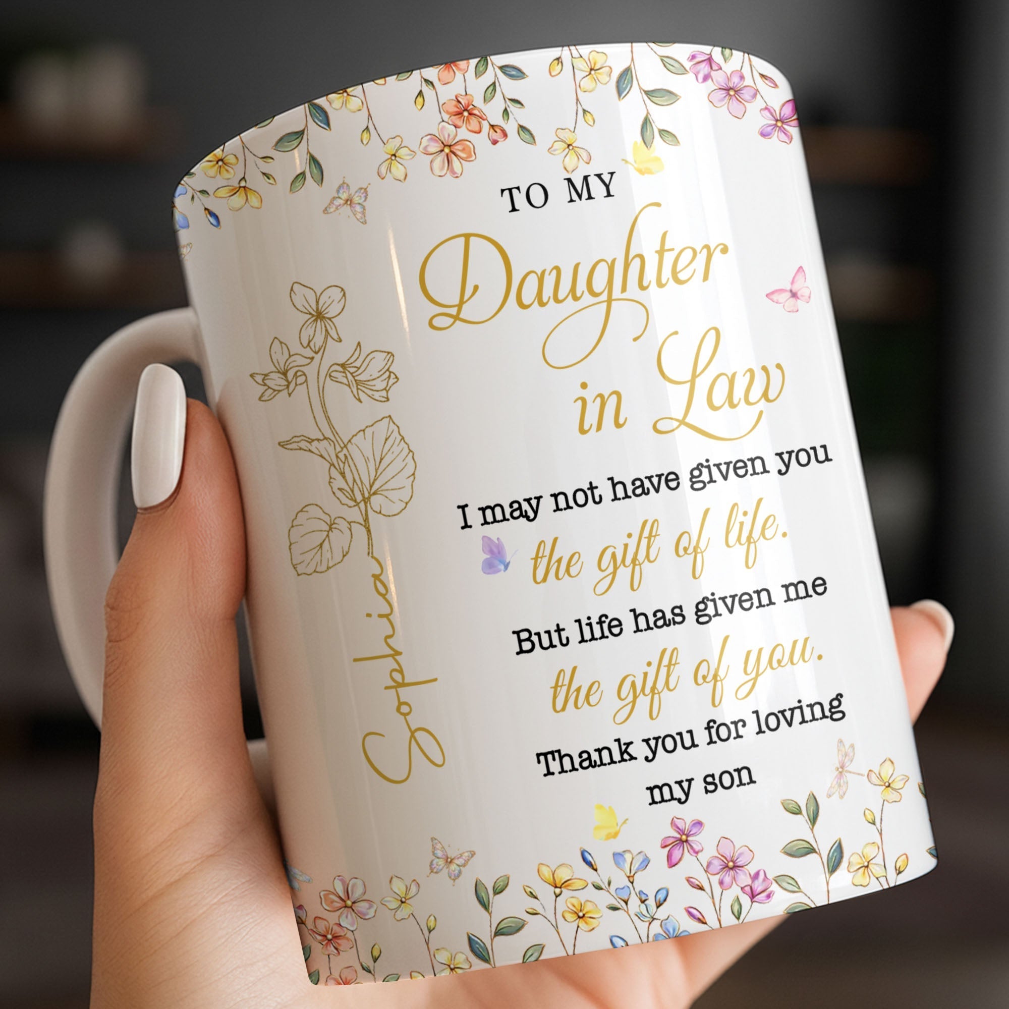 Personalized Floral Coffee Mug Custom Gift for Daughter-in-Law
