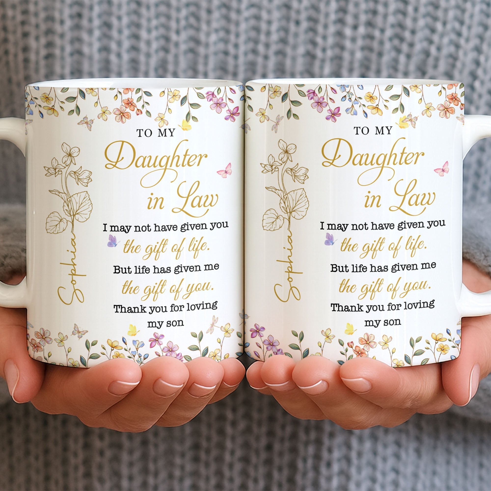 Personalized Floral Coffee Mug Custom Gift for Daughter-in-Law