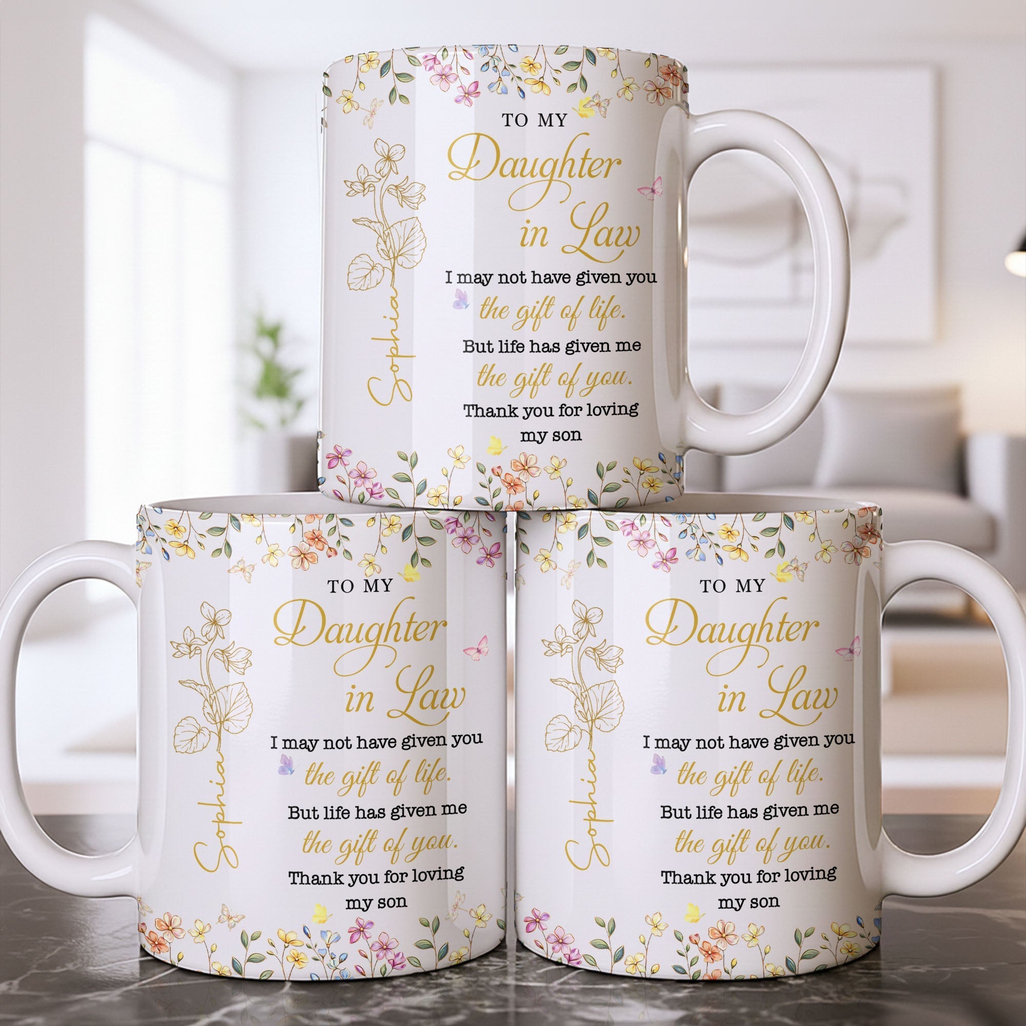 Personalized Floral Coffee Mug Custom Gift for Daughter-in-Law