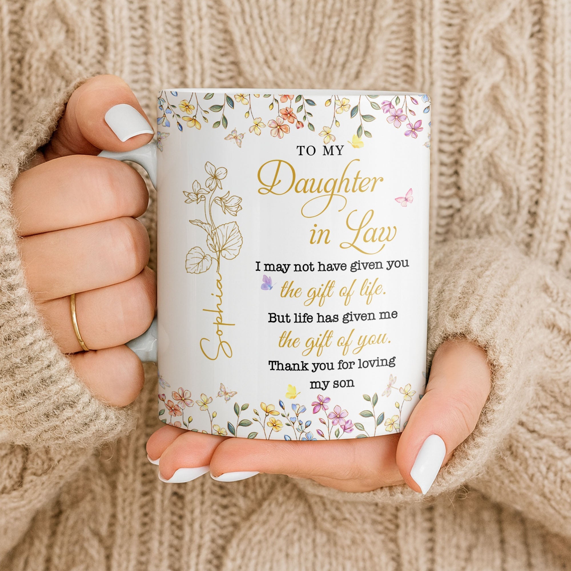 Personalized Floral Coffee Mug Custom Gift for Daughter-in-Law
