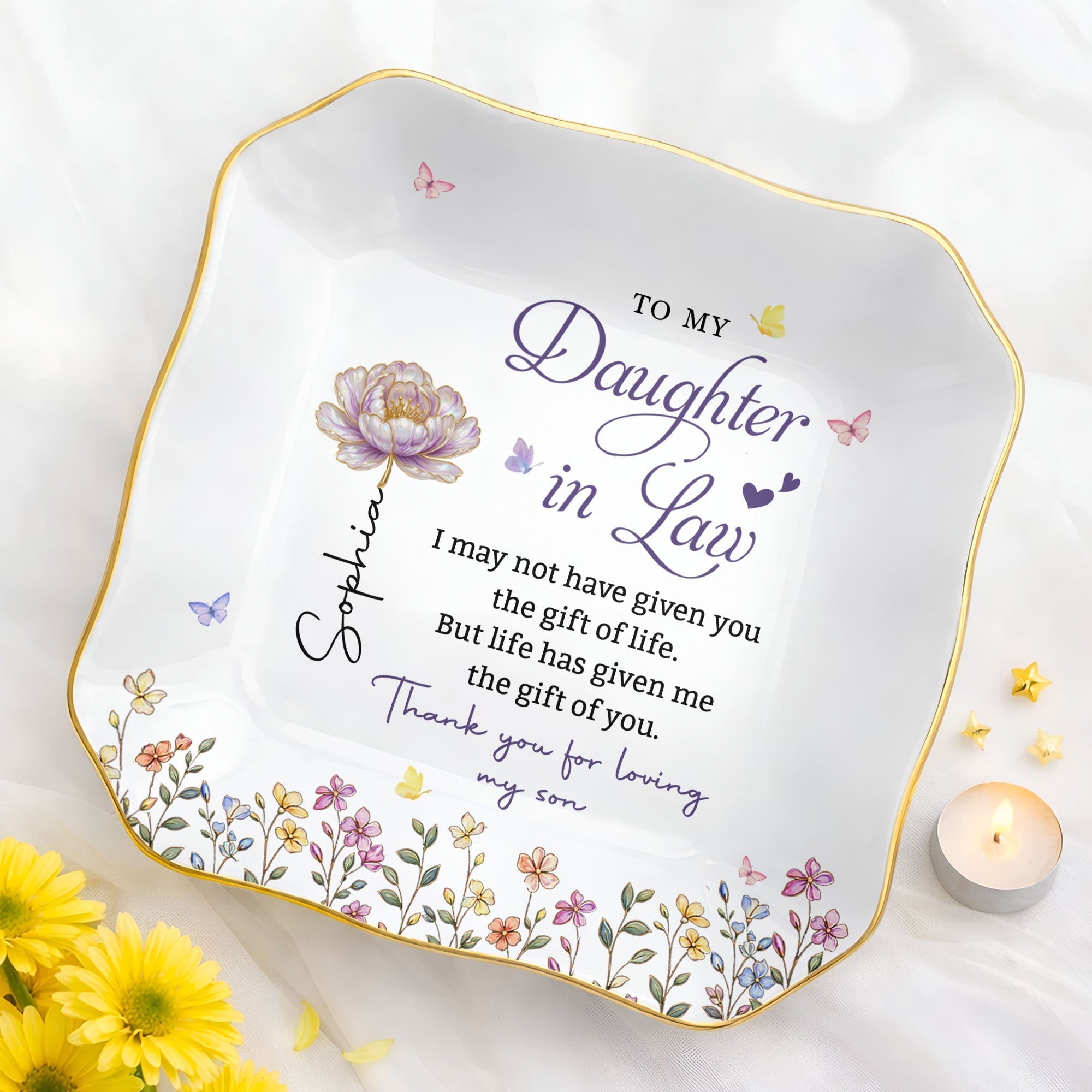 Personalized Lace Jewelry Dish Custom Gift for Daughter-in-Law