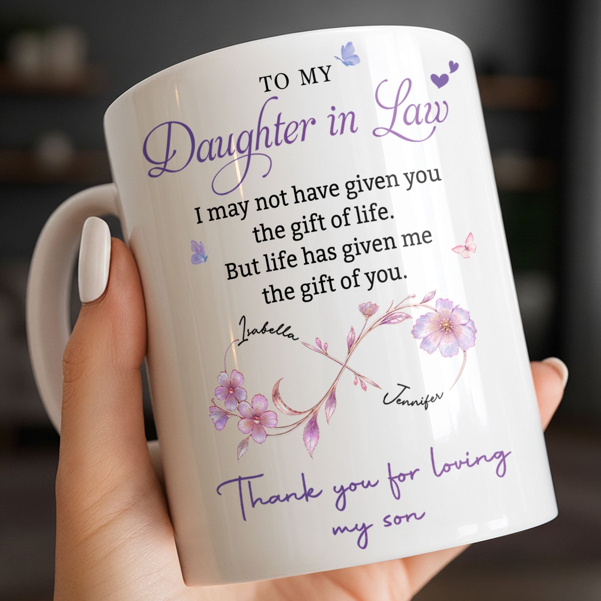 Personalized Custom Coffee Mug with Birth Month Flowers Gift for Daughter-in-Law