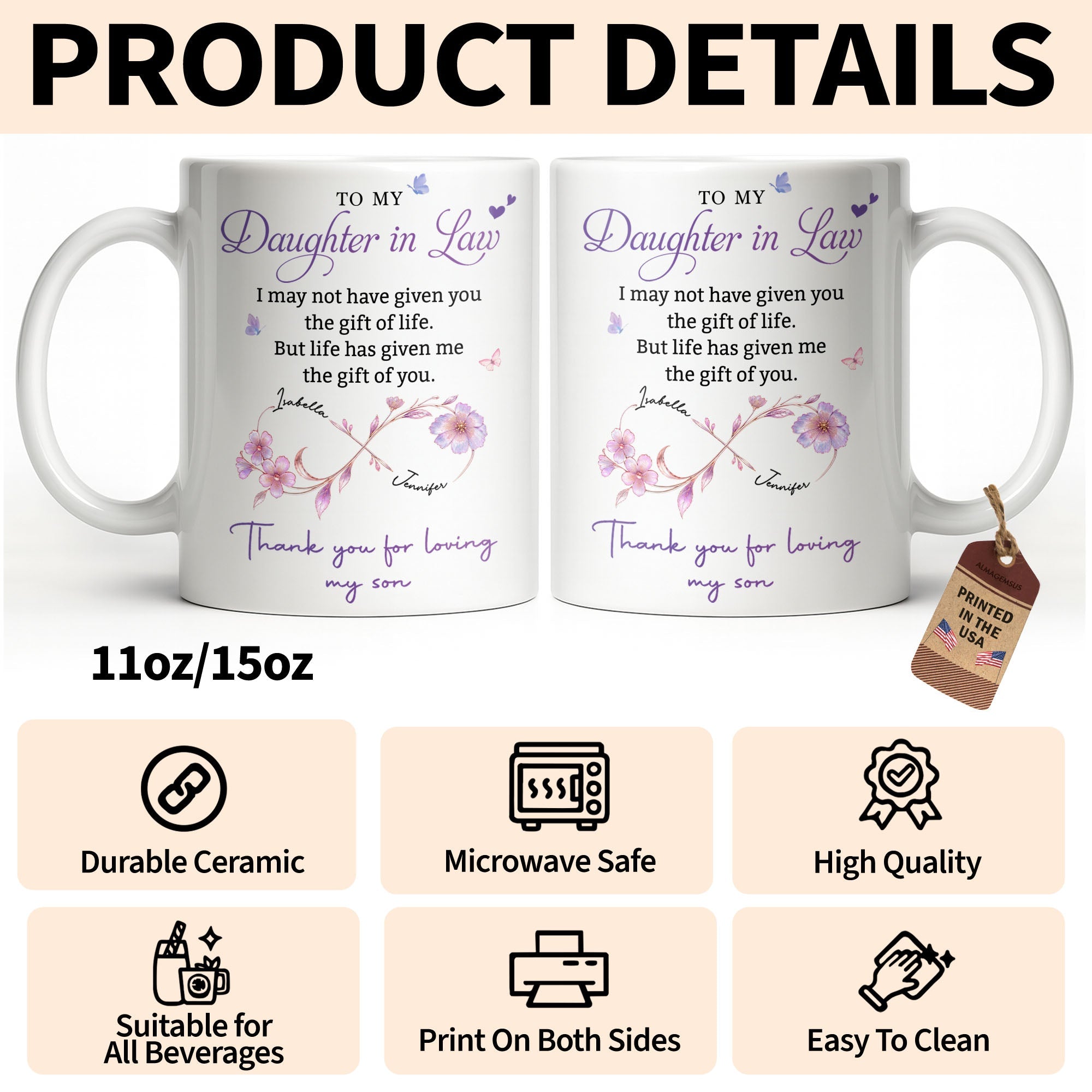 Personalized Custom Coffee Mug with Birth Month Flowers Gift for Daughter-in-Law