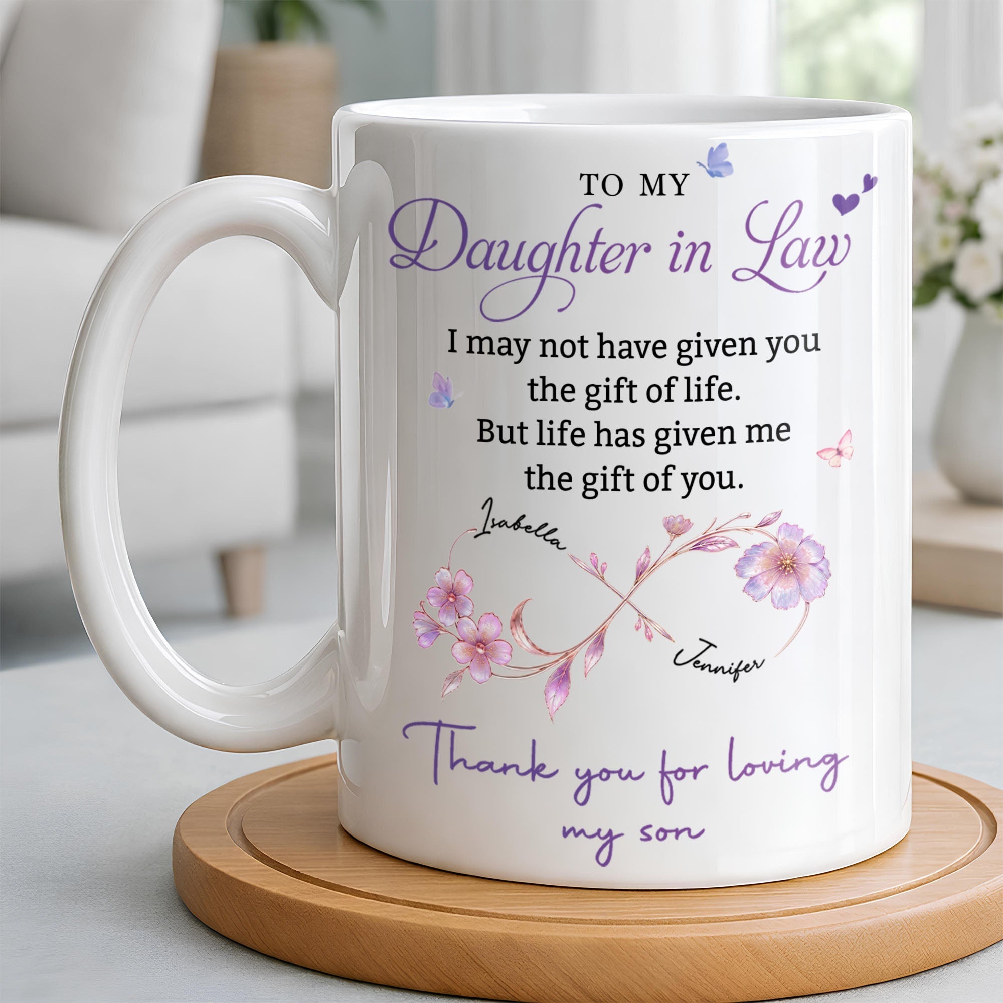 Personalized Custom Coffee Mug with Birth Month Flowers Gift for Daughter-in-Law