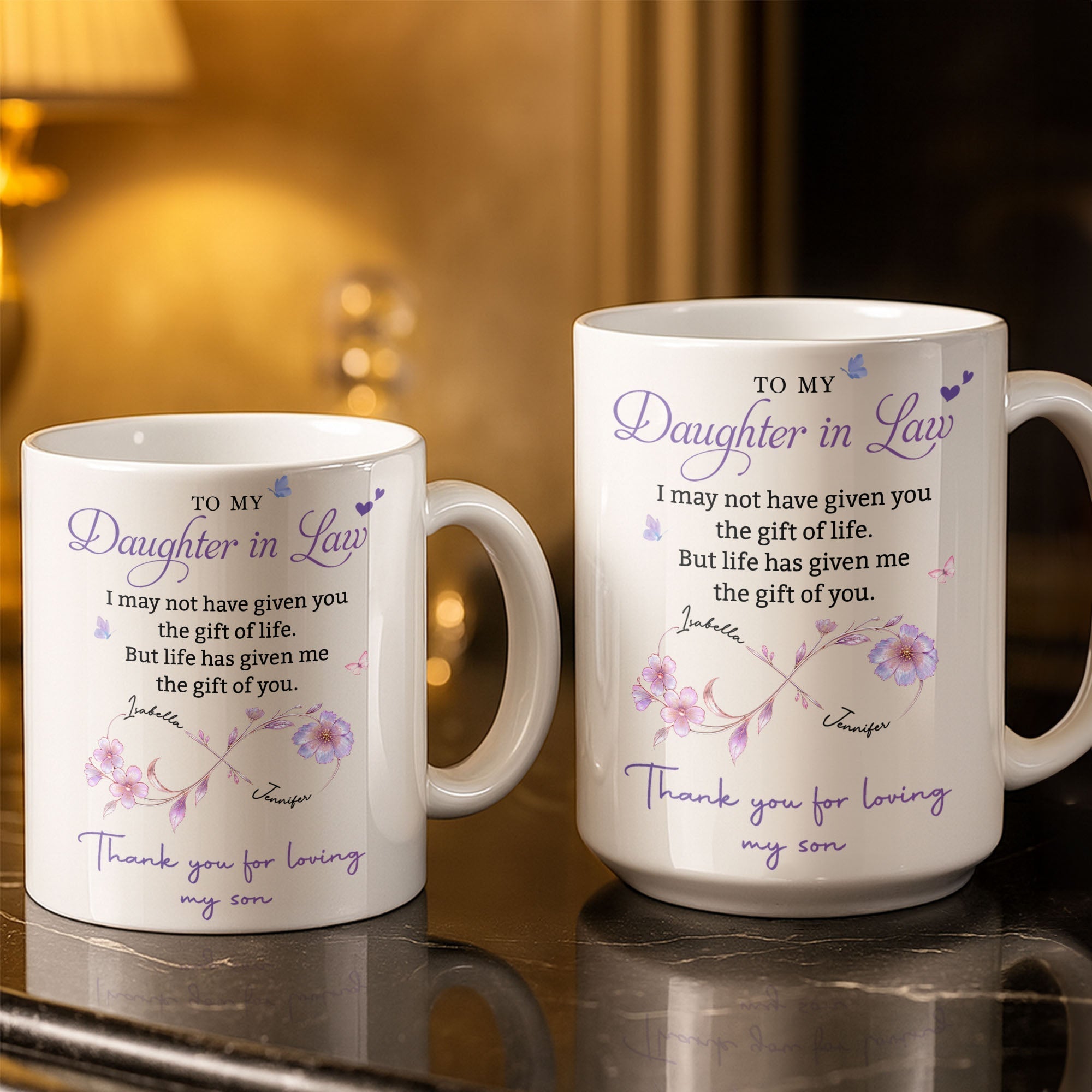 Personalized Custom Coffee Mug with Birth Month Flowers Gift for Daughter-in-Law