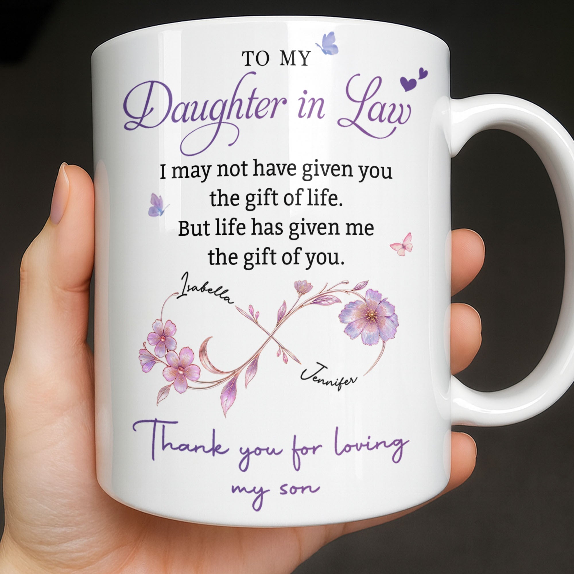 Personalized Custom Coffee Mug with Birth Month Flowers Gift for Daughter-in-Law