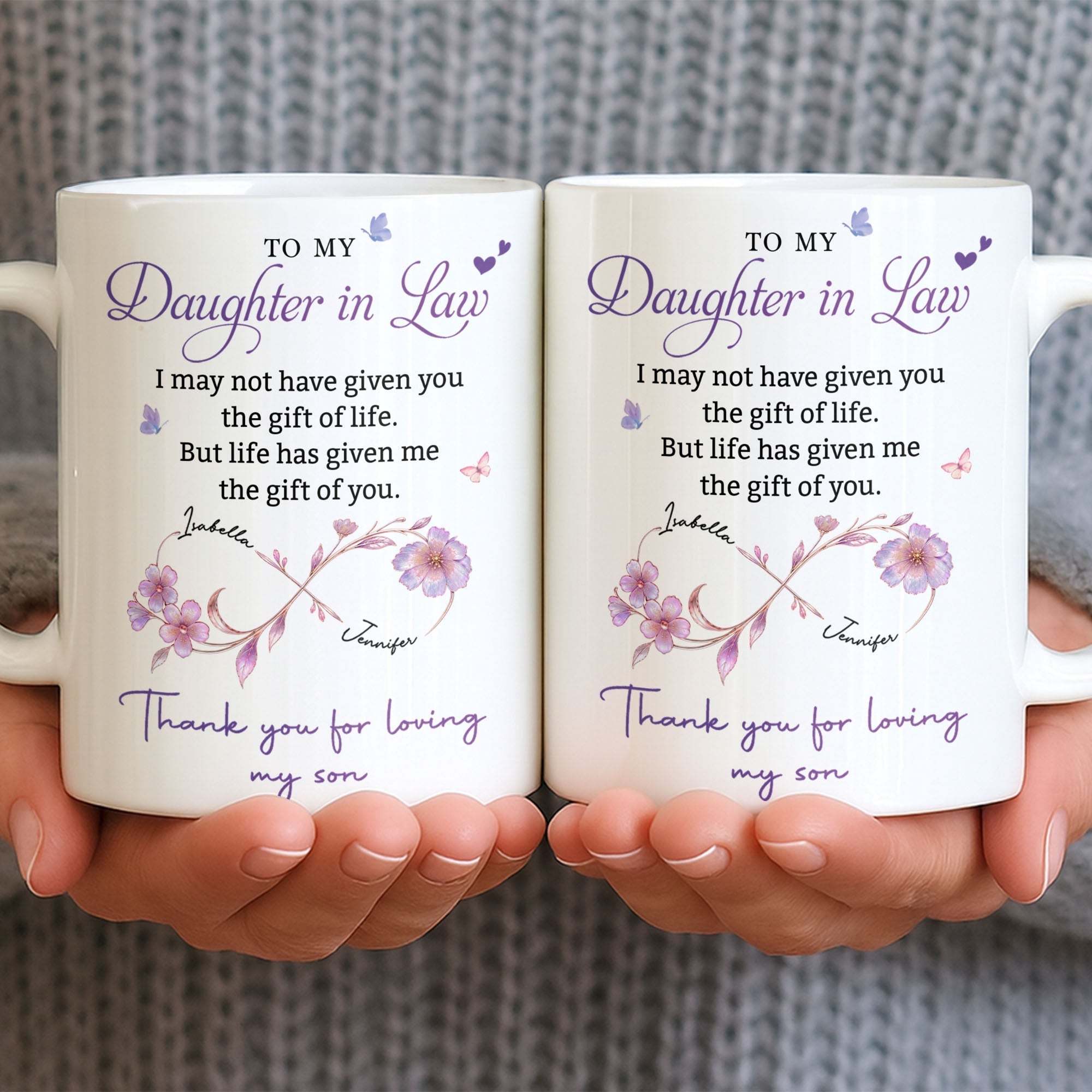 Personalized Custom Coffee Mug with Birth Month Flowers Gift for Daughter-in-Law