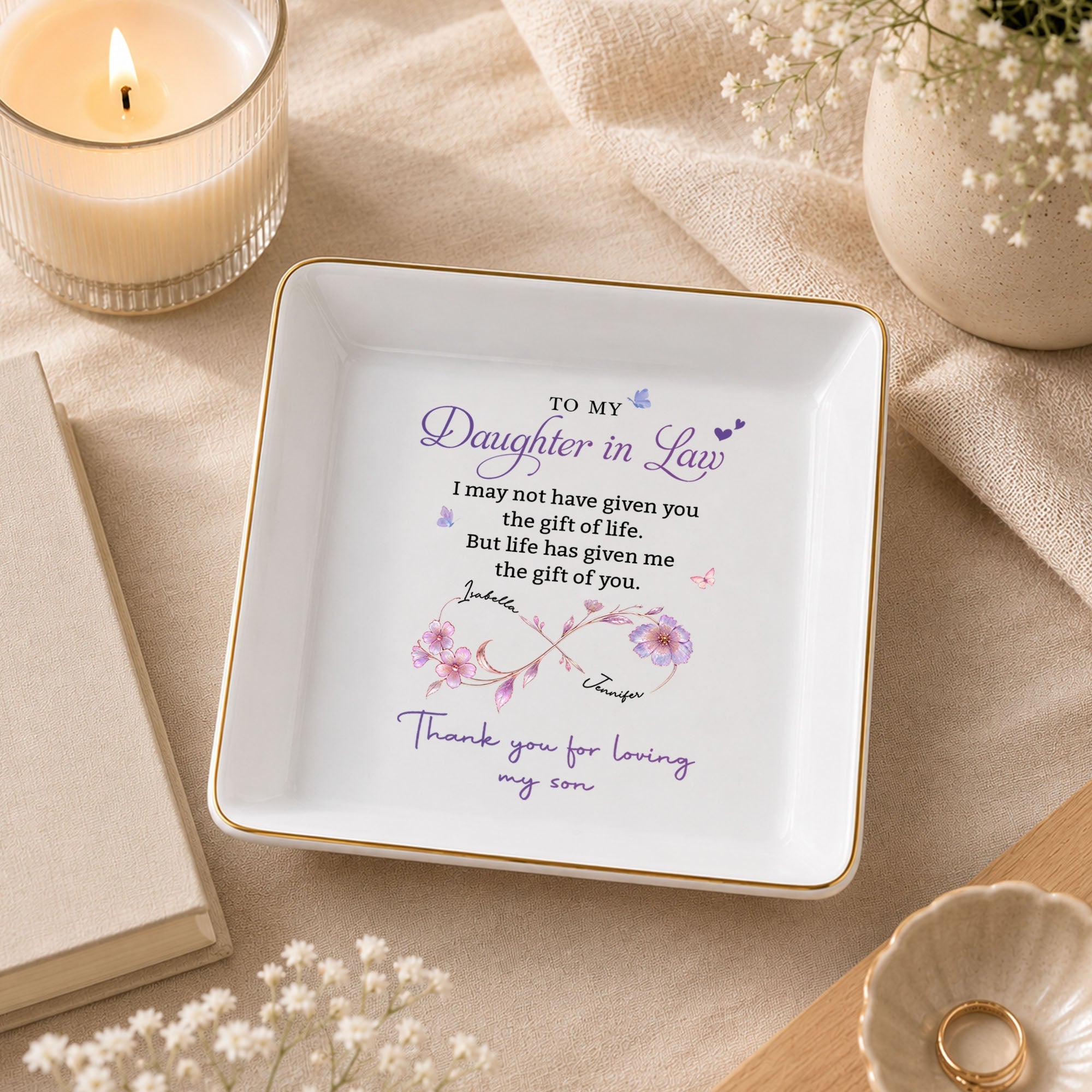 Personalized Ceramic Jewelry Dish Custom Gift for Daughter-in-Law