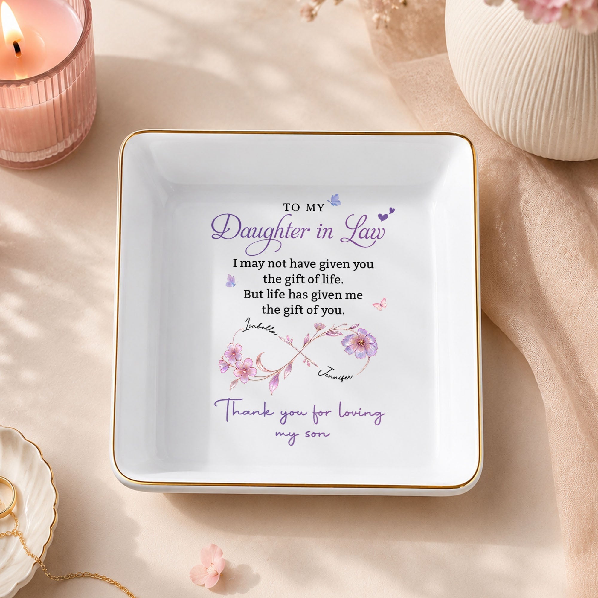 Personalized Ceramic Jewelry Dish Custom Gift for Daughter-in-Law