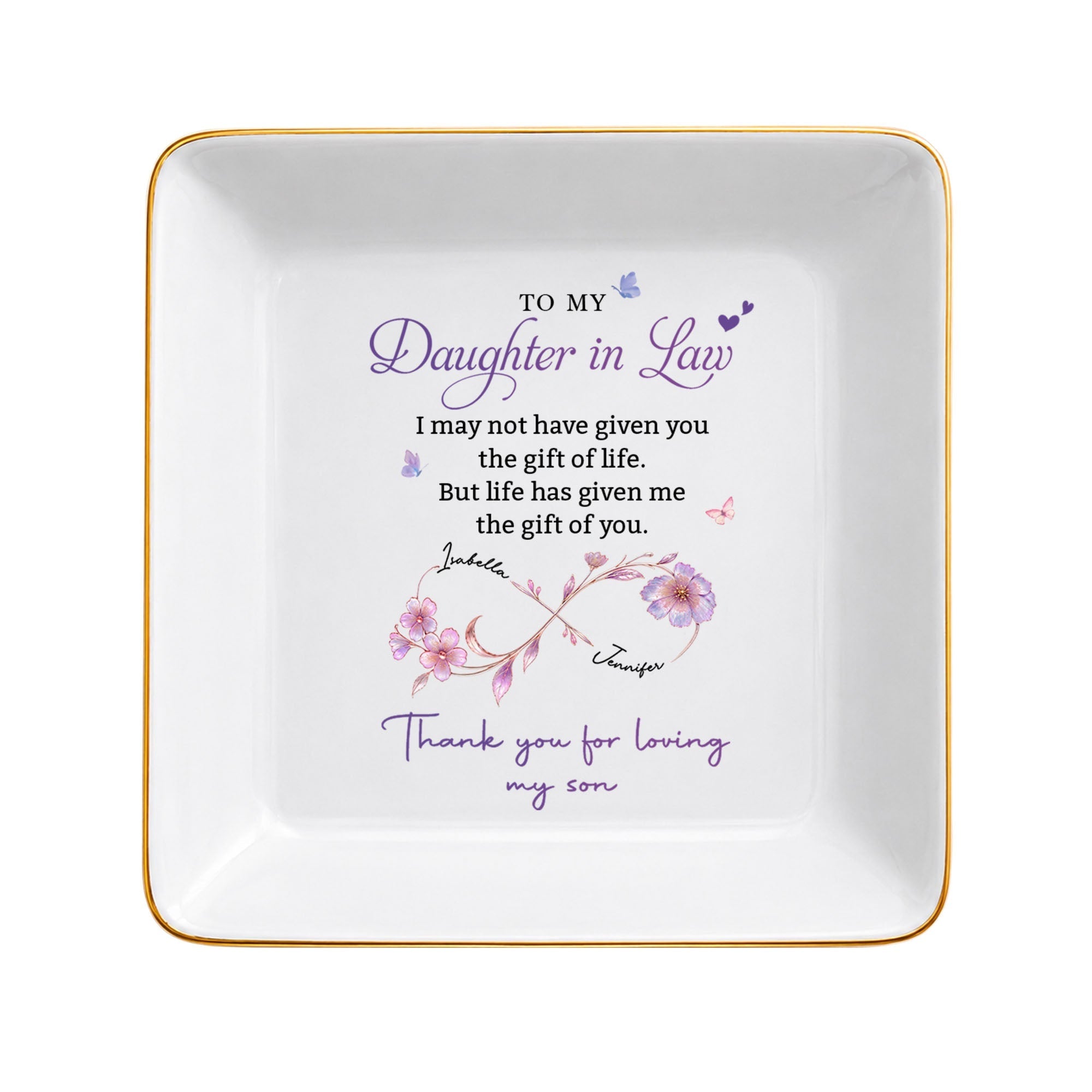 Personalized Ceramic Jewelry Dish Custom Gift for Daughter-in-Law