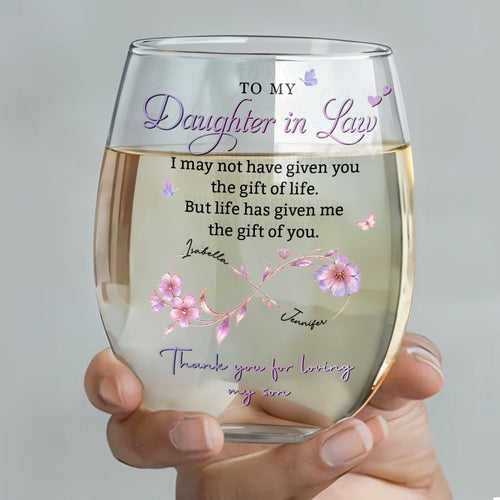 Personalized Stemless Wine Glass Custom Name Gift for Daughter-in-Law