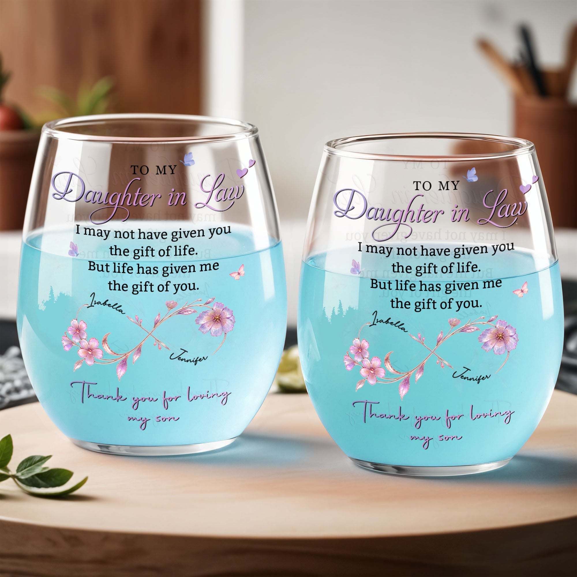 Personalized Stemless Wine Glass Custom Name Gift for Daughter-in-Law