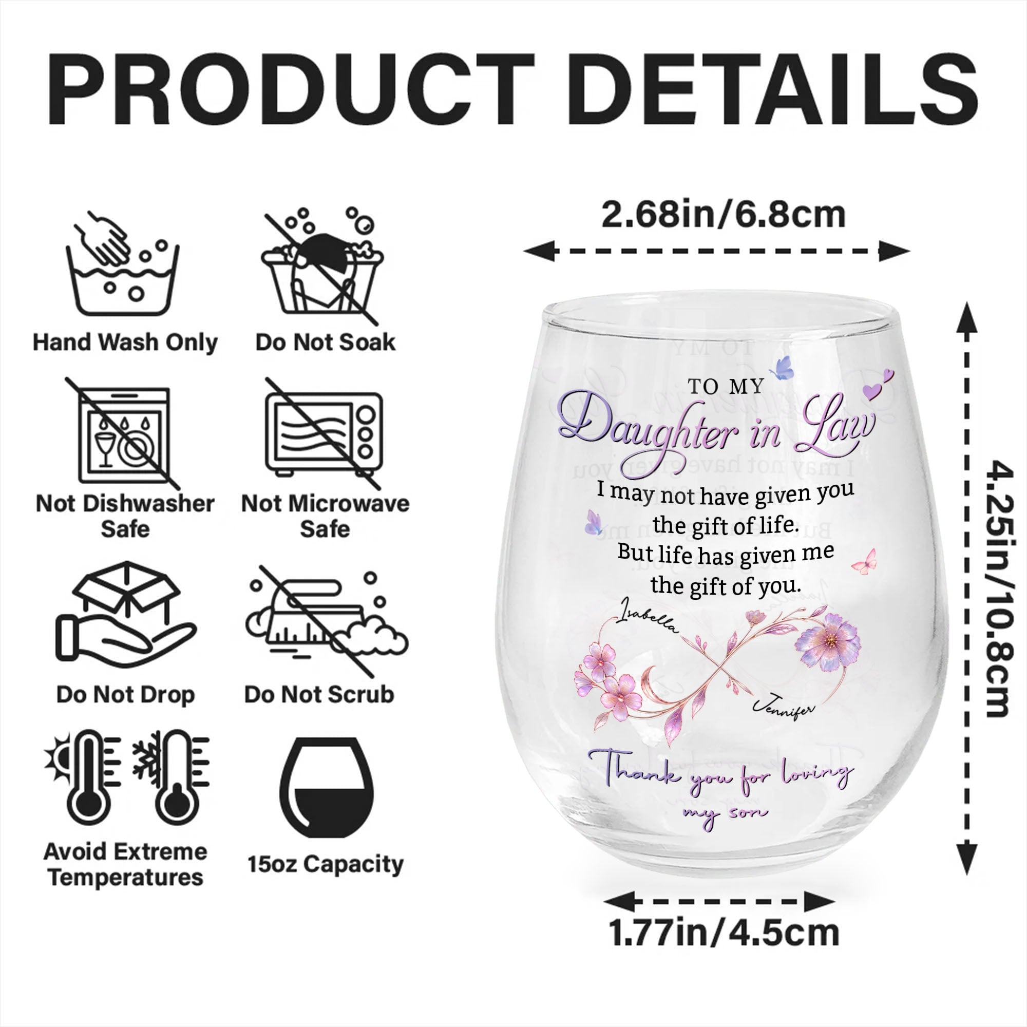 Personalized Stemless Wine Glass Custom Name Gift for Daughter-in-Law