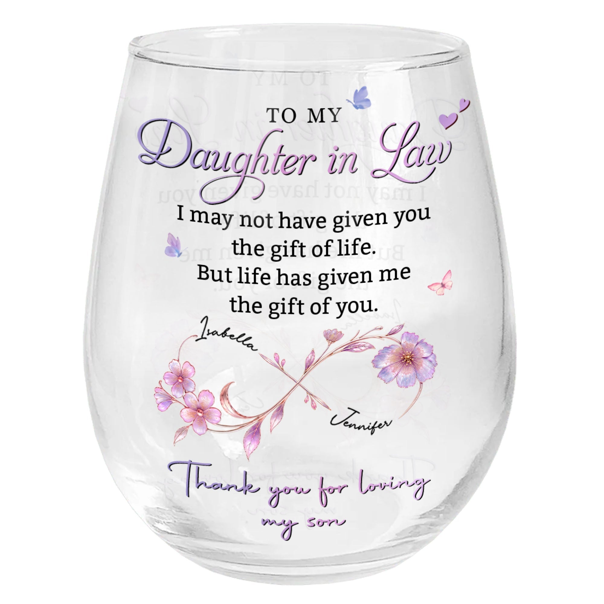 Personalized Stemless Wine Glass Custom Name Gift for Daughter-in-Law
