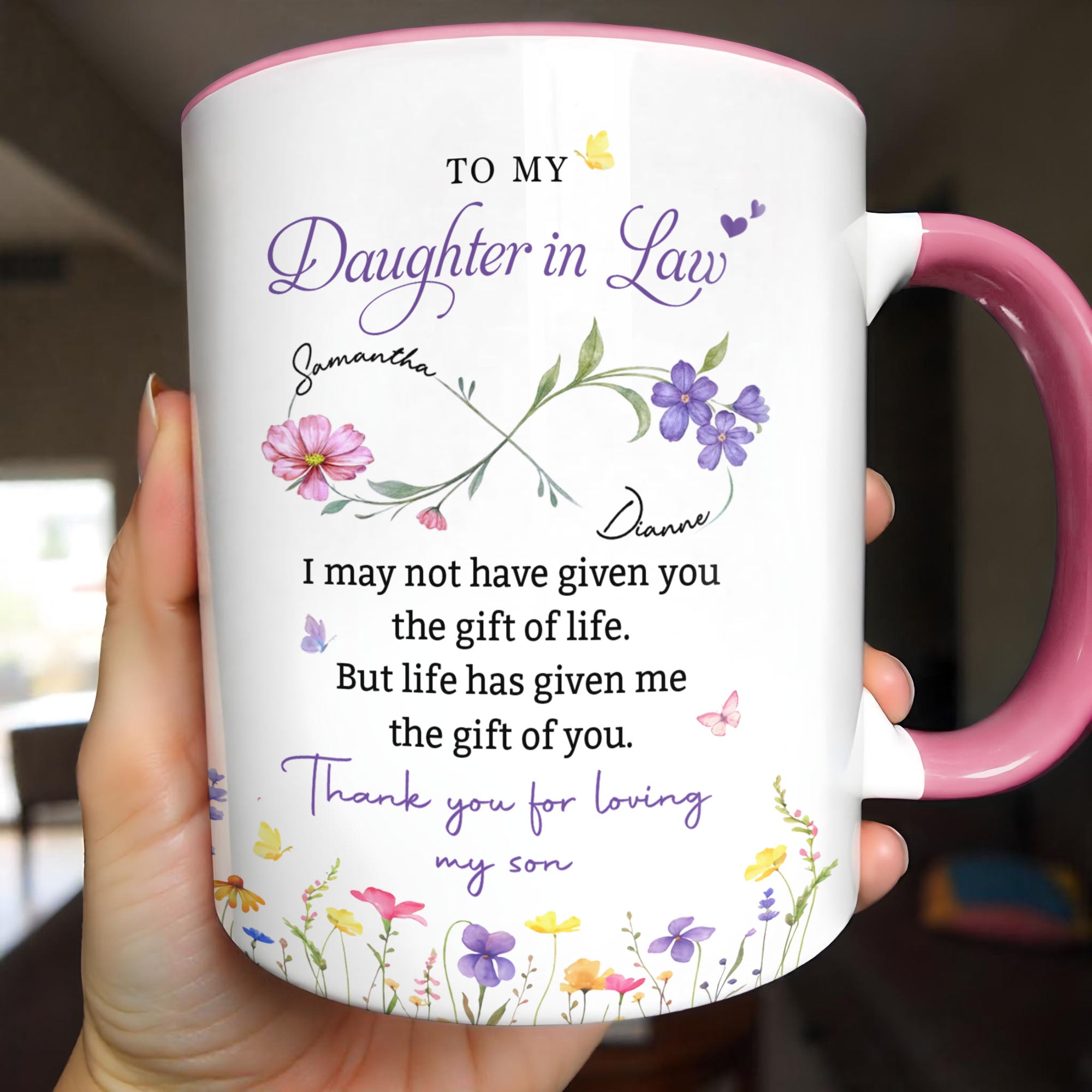 Personalized Floral Accent Mug Custom Gift for Daughter in Law