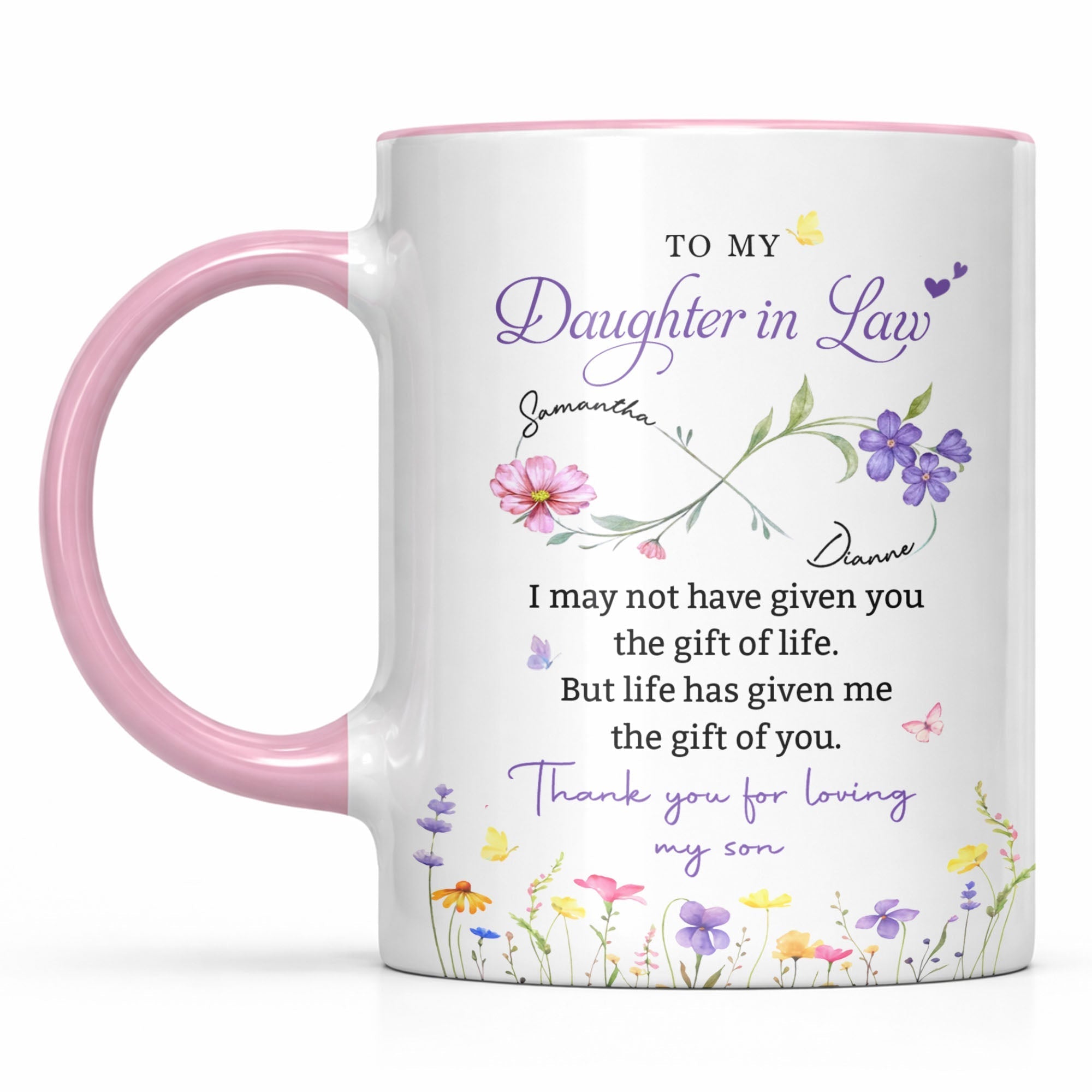 Personalized Floral Accent Mug Custom Gift for Daughter in Law