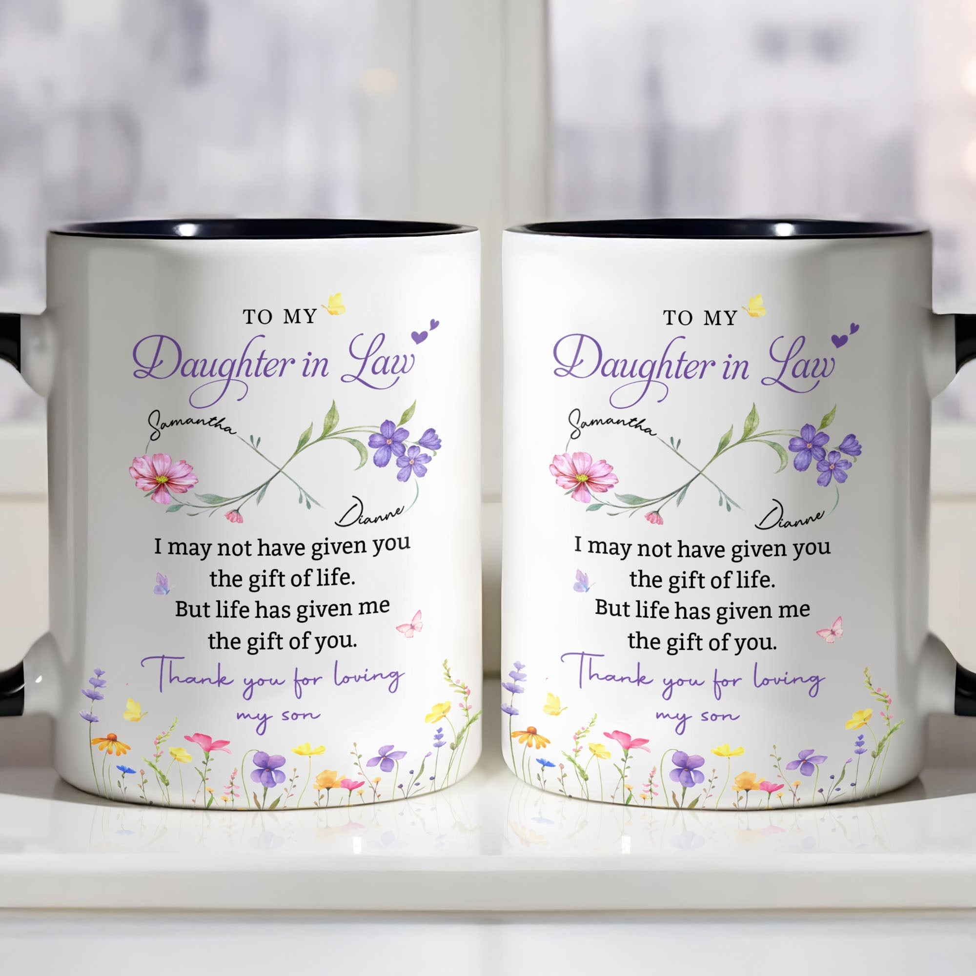 Personalized Floral Accent Mug Custom Gift for Daughter in Law