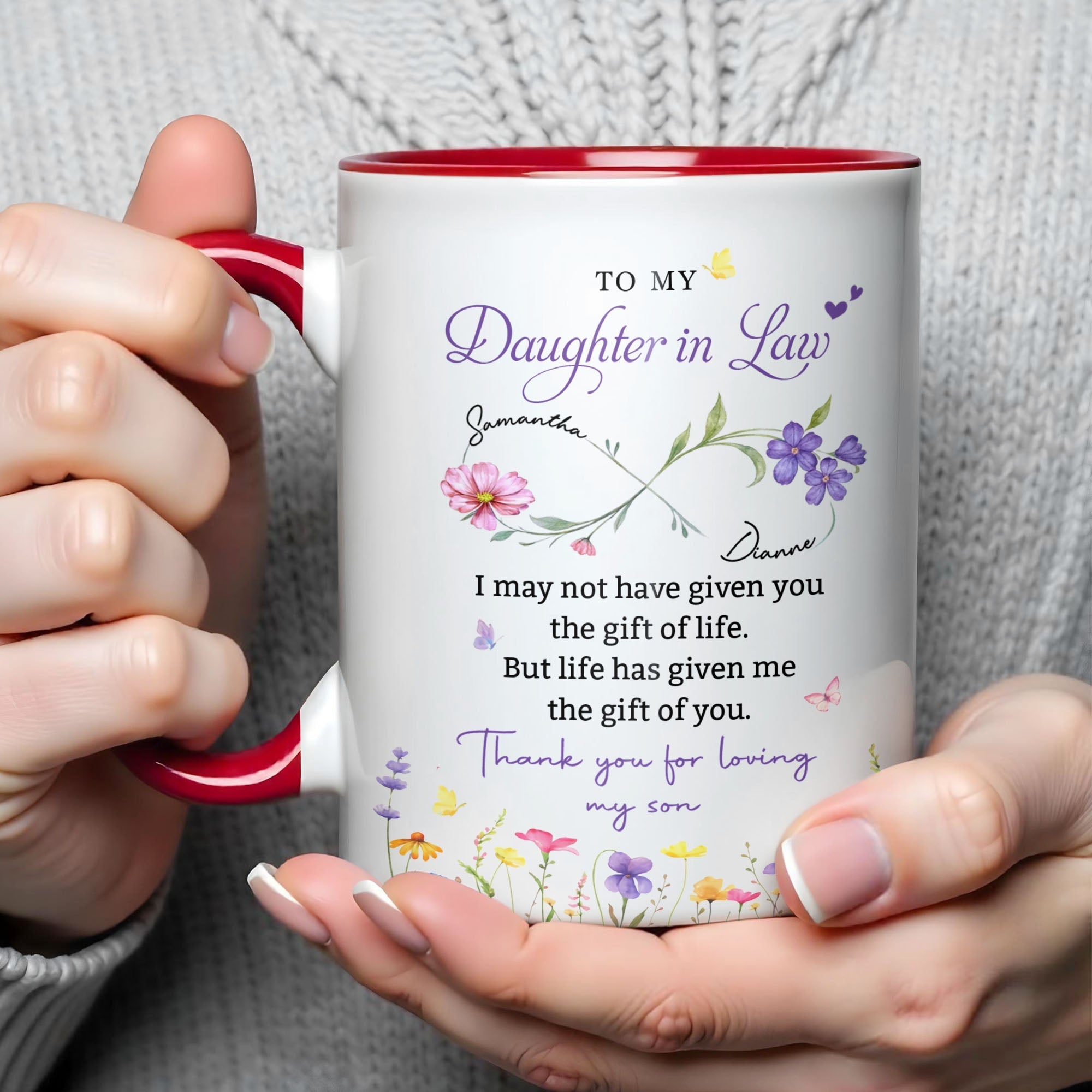 Personalized Floral Accent Mug Custom Gift for Daughter in Law