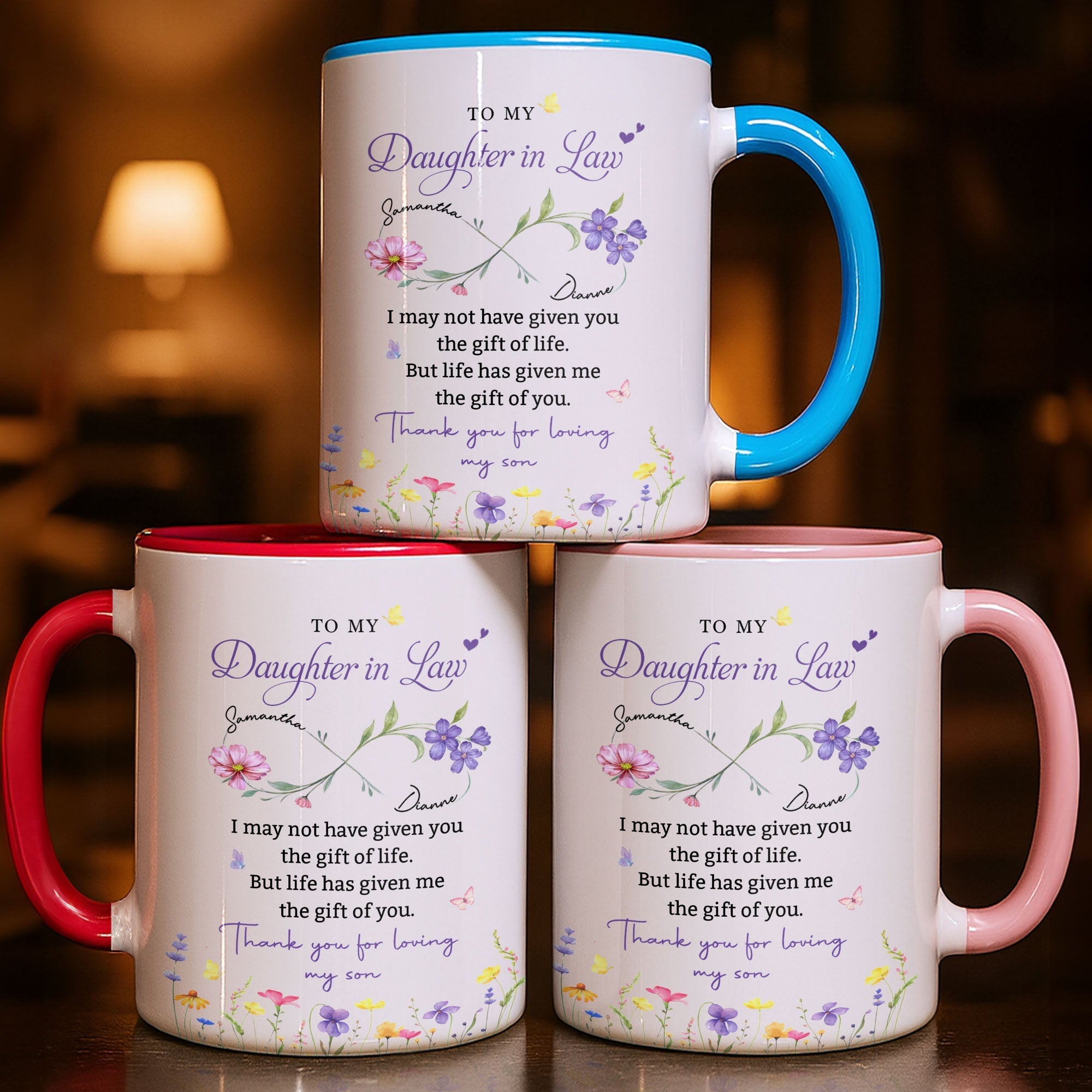 Personalized Floral Accent Mug Custom Gift for Daughter in Law