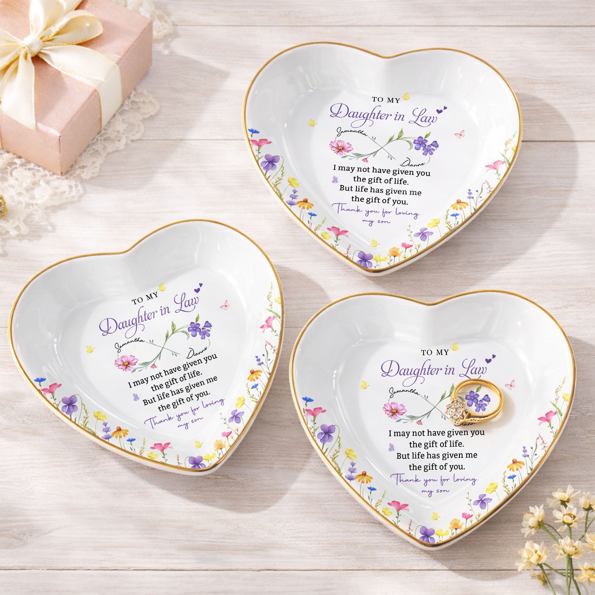Personalized Heart Jewelry Dish Custom Name Gift for Daughter-in-Law