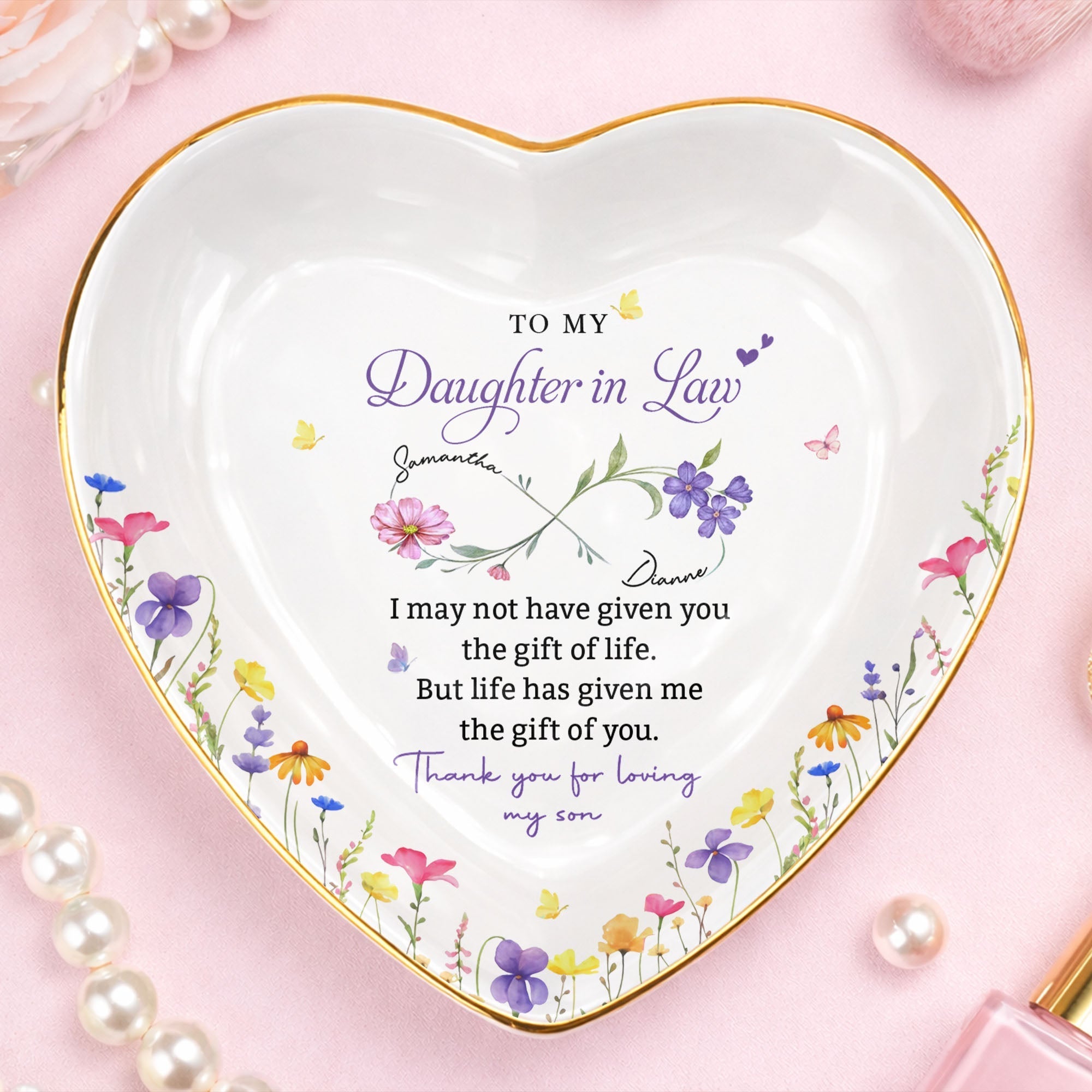 Personalized Heart Jewelry Dish Custom Name Gift for Daughter-in-Law