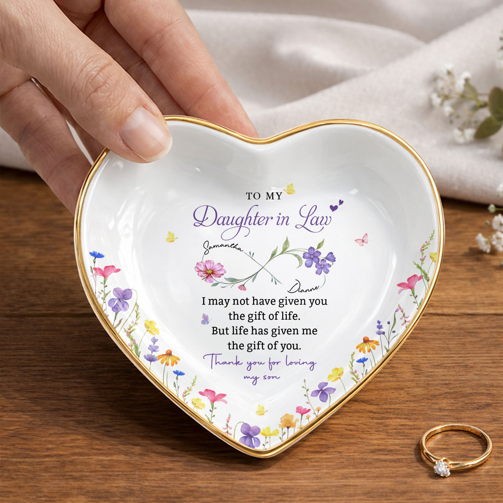 Personalized Heart Jewelry Dish Custom Name Gift for Daughter-in-Law