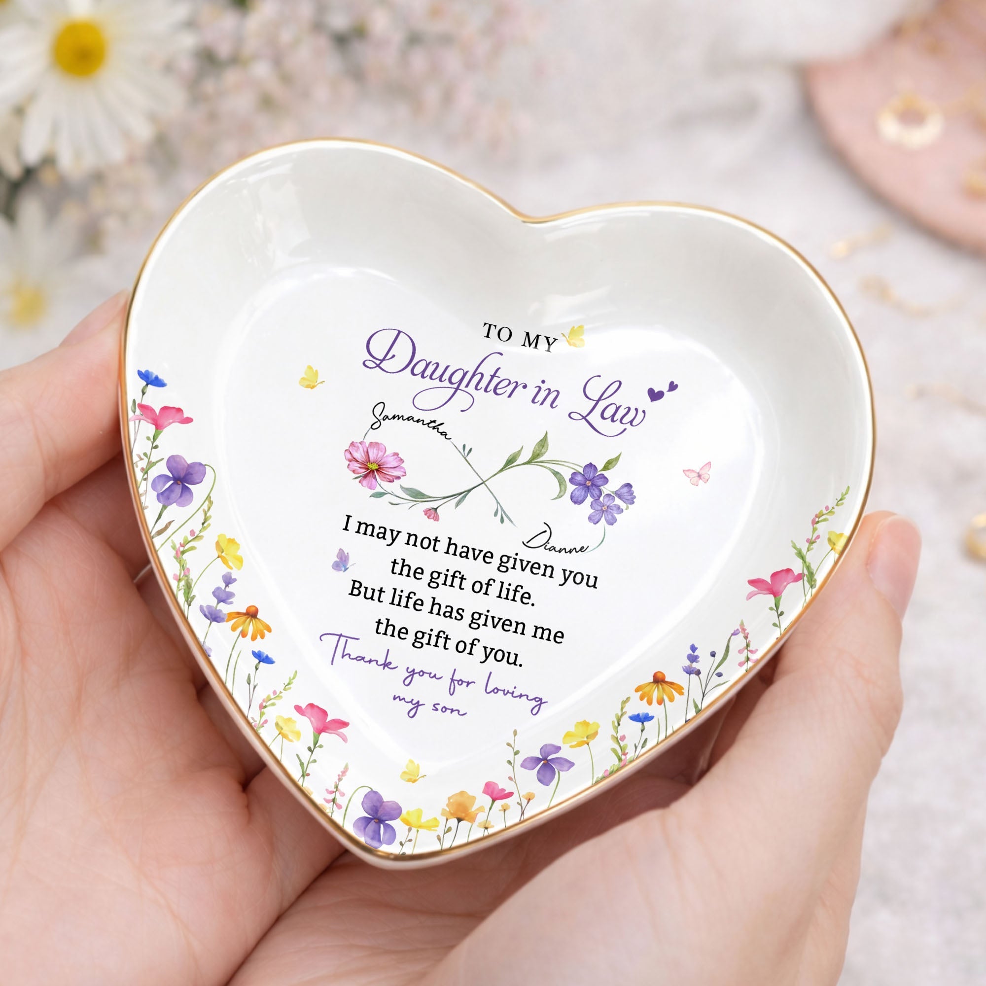 Personalized Heart Jewelry Dish Custom Name Gift for Daughter-in-Law